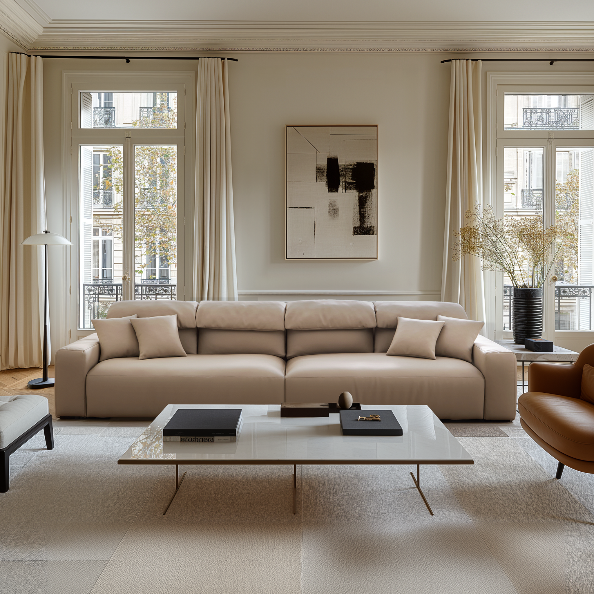 Chestnut Khaki Leather Sofa
