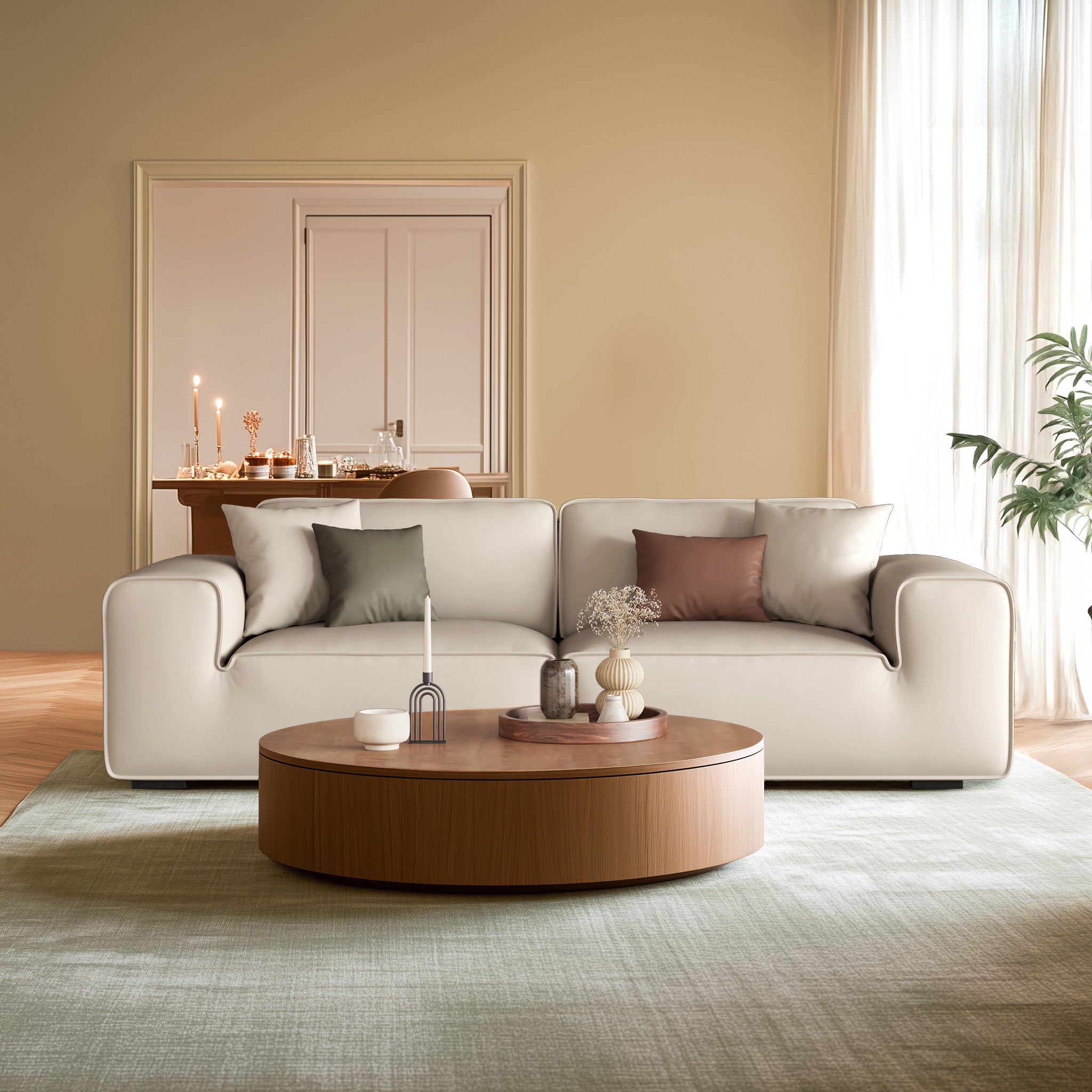 Domus Modular Beige Leather Sofa