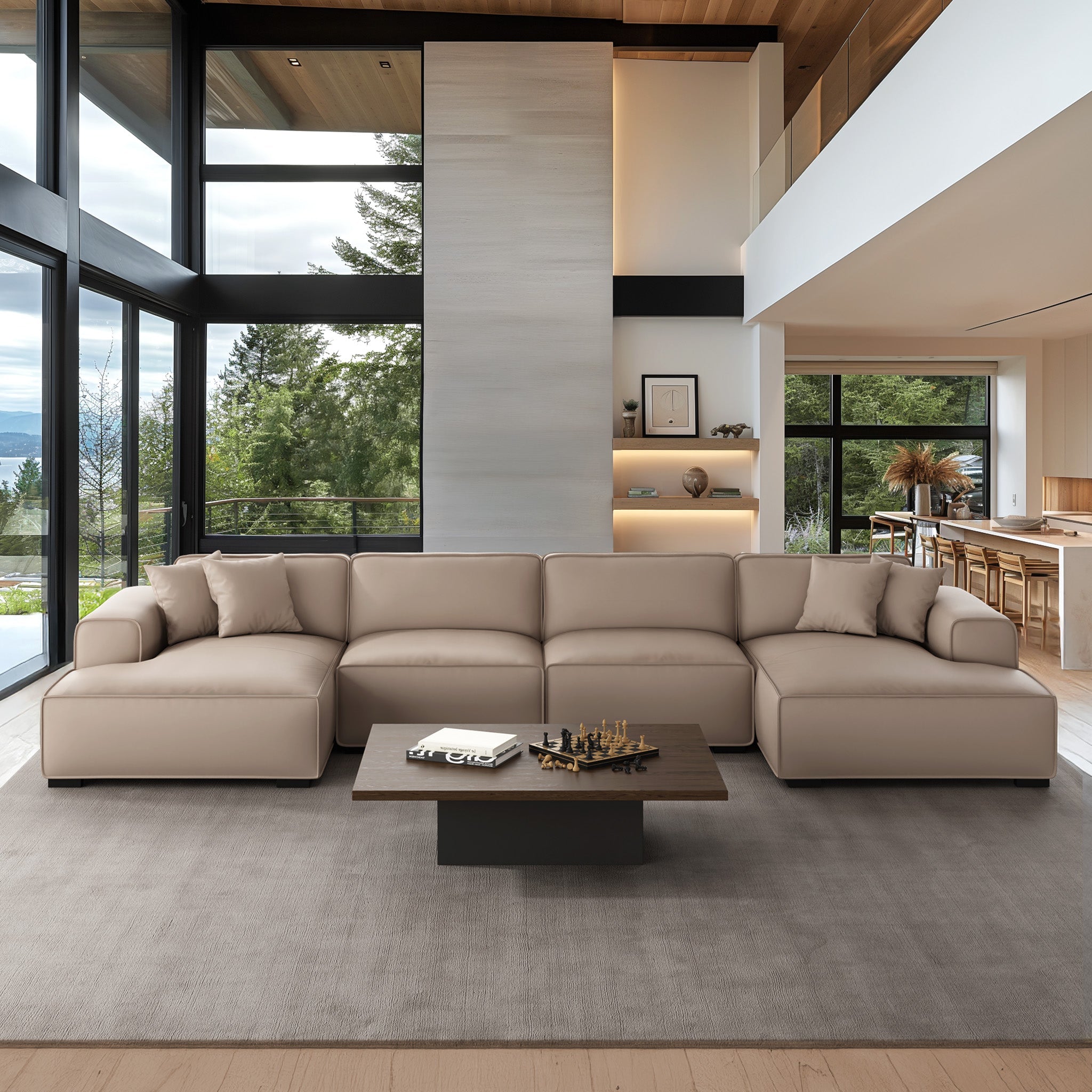 Domus Modular Khaki Leather U-Shaped Sectional Sofa