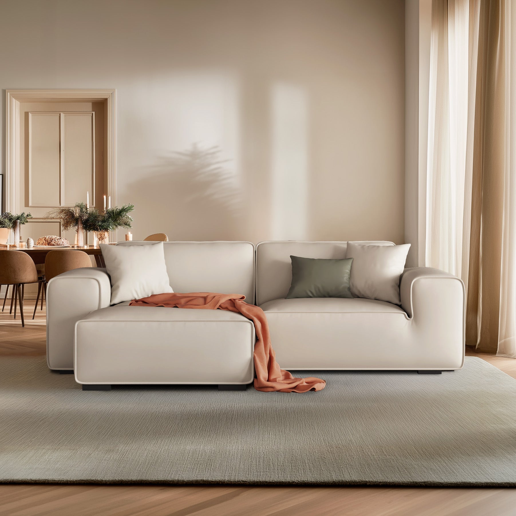 Domus Modular Beige Leather Sectional Sofa