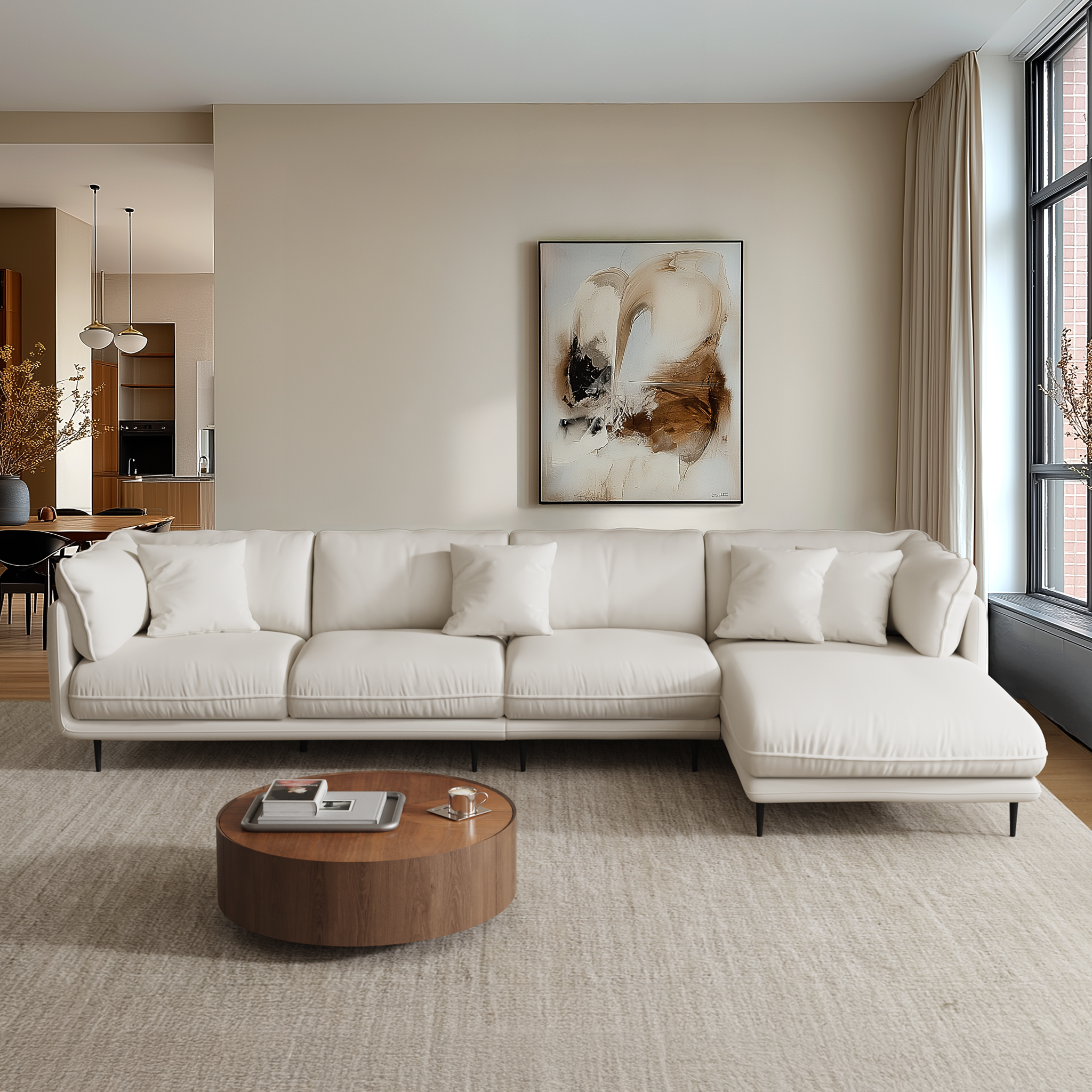 Vanilla White Leather Sectional