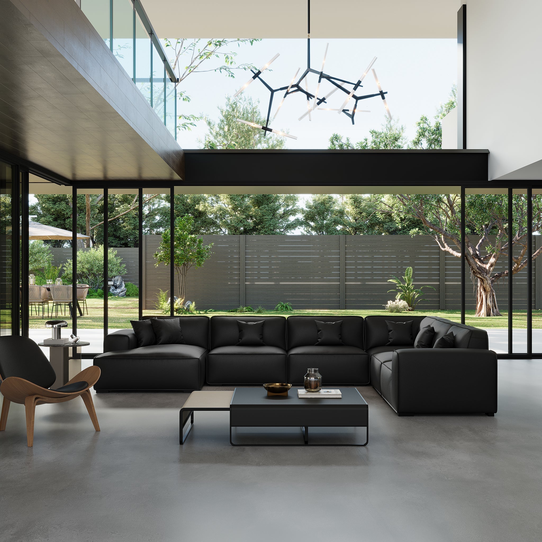 Domus Modular Black Leather U-Shaped Sectional