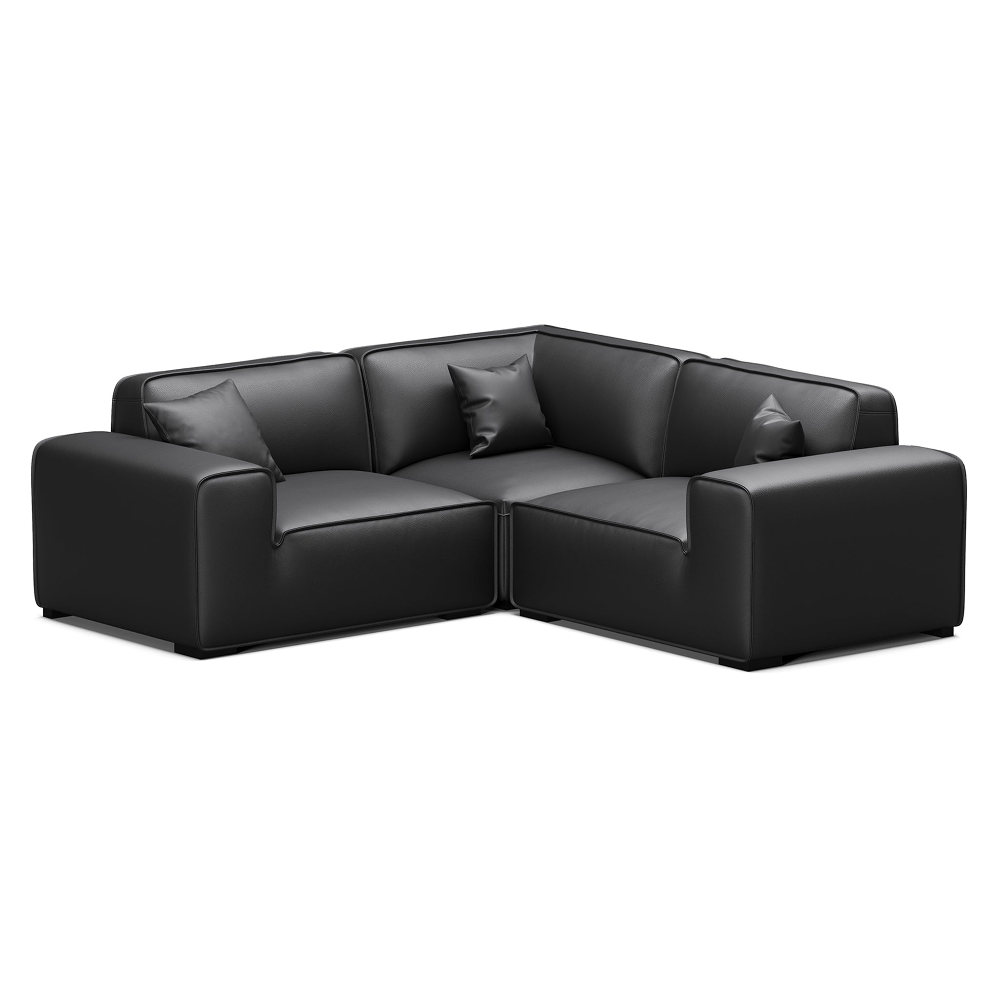 Domus Modular Black Leather L-Shaped Sectional