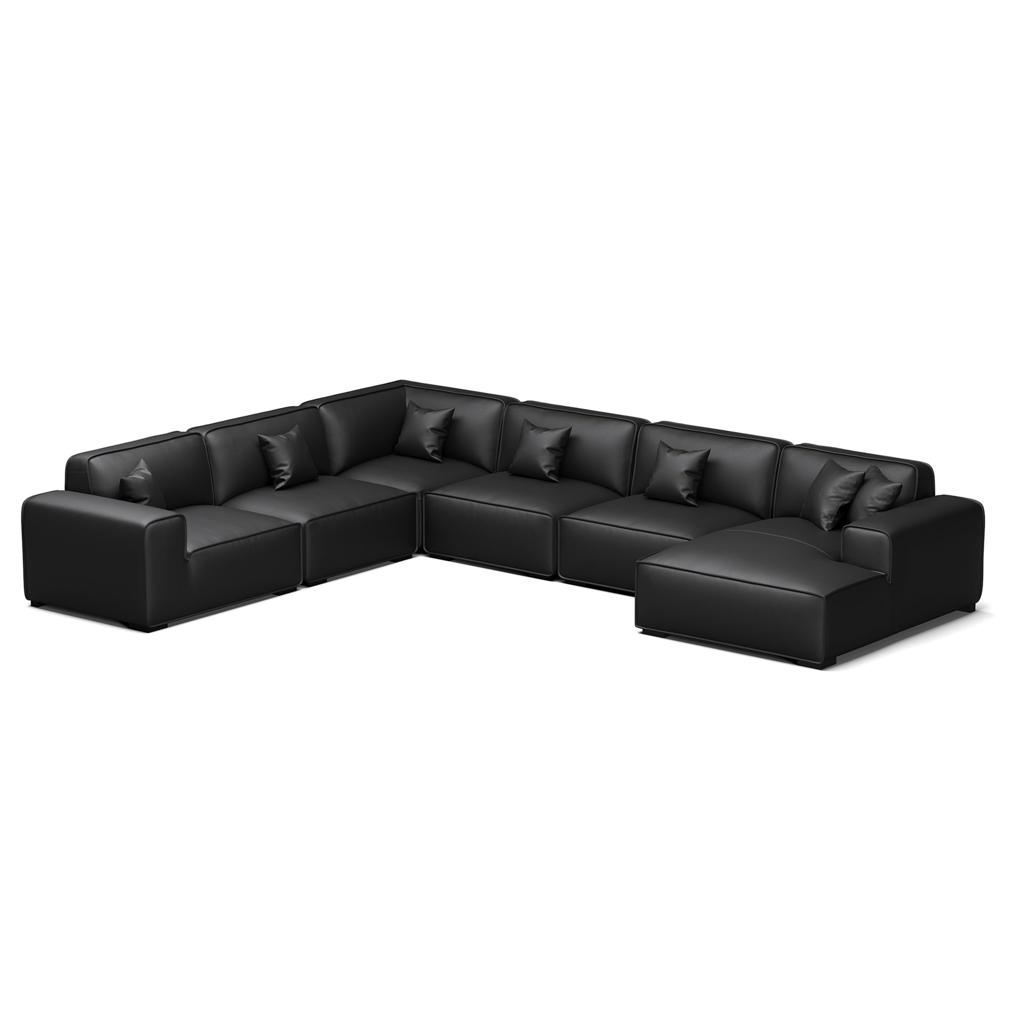 Domus Modular Black Leather U-Shaped Sectional