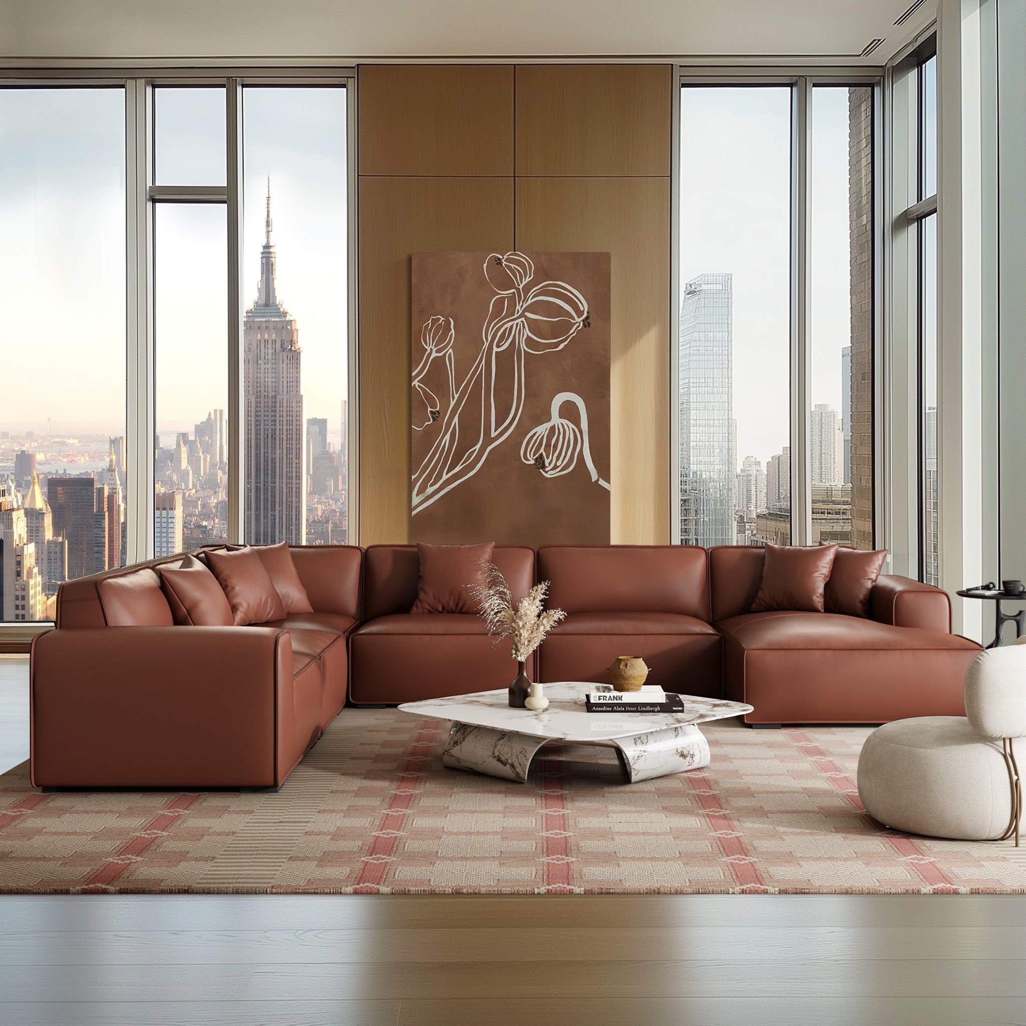 Domus Modular Brown Leather U-Shaped Sectional