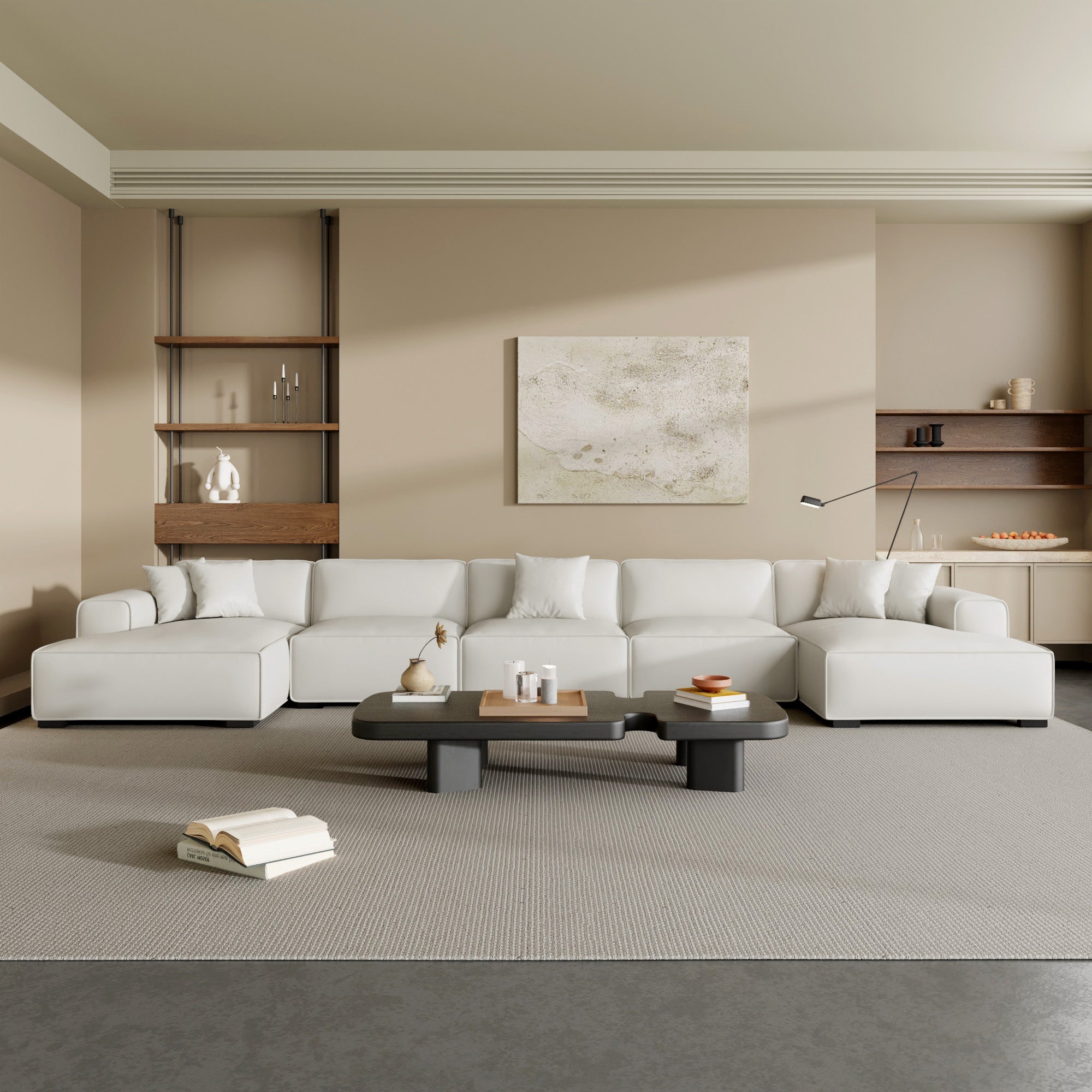 Domus Modular Black Leather Double Chaise Sectional