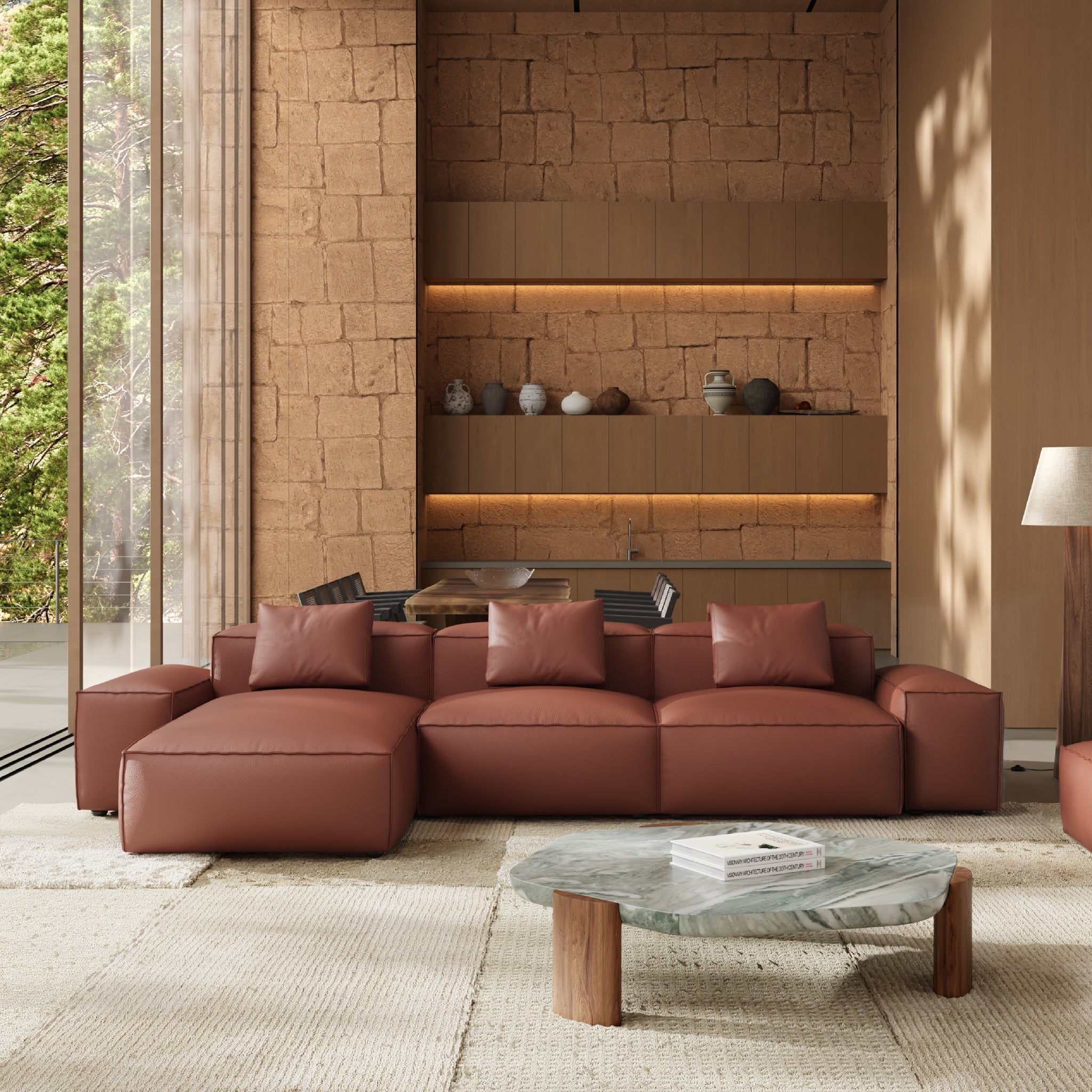 Cube Modular Black Genuine Leather Sectional