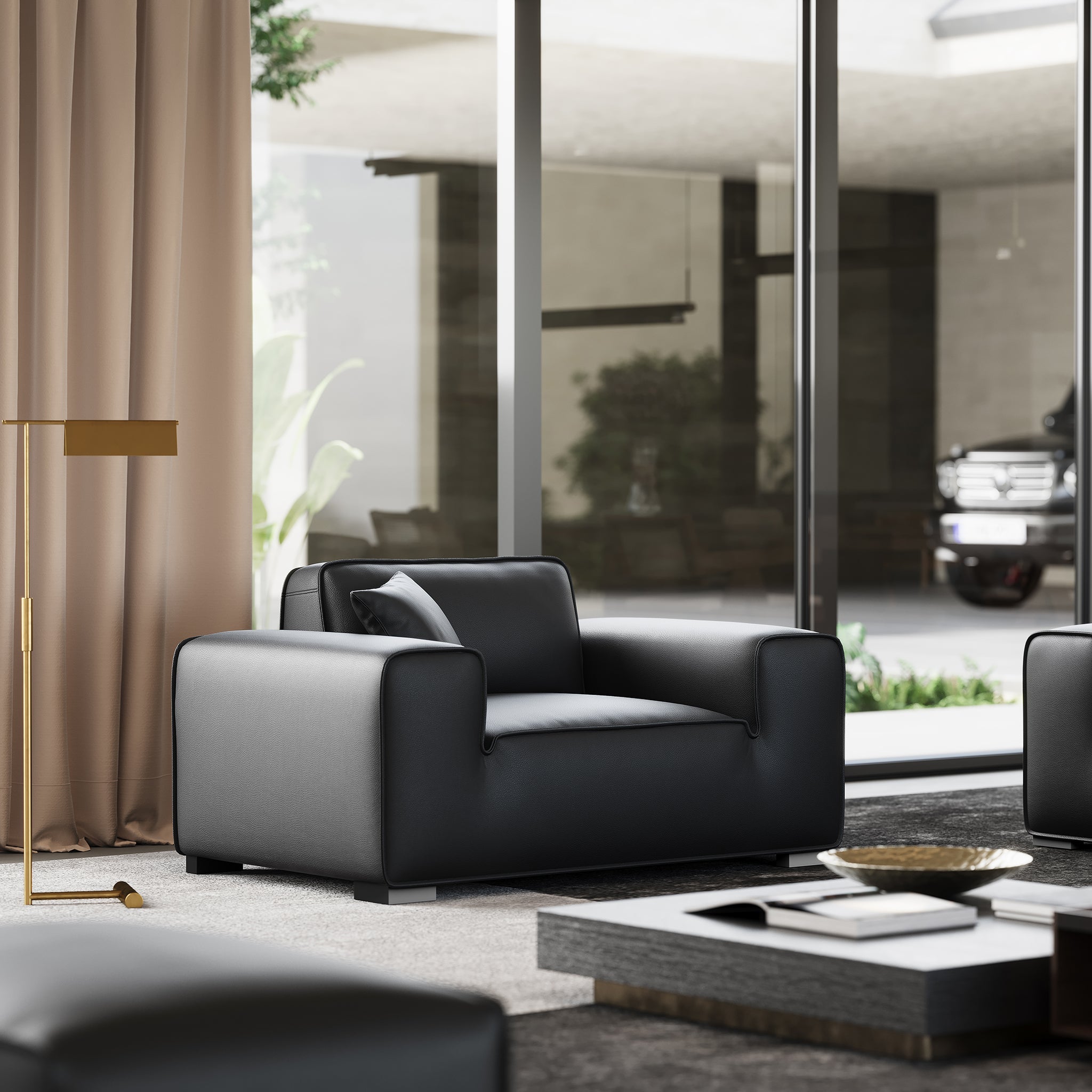Domus Modular Black Leather Armchair
