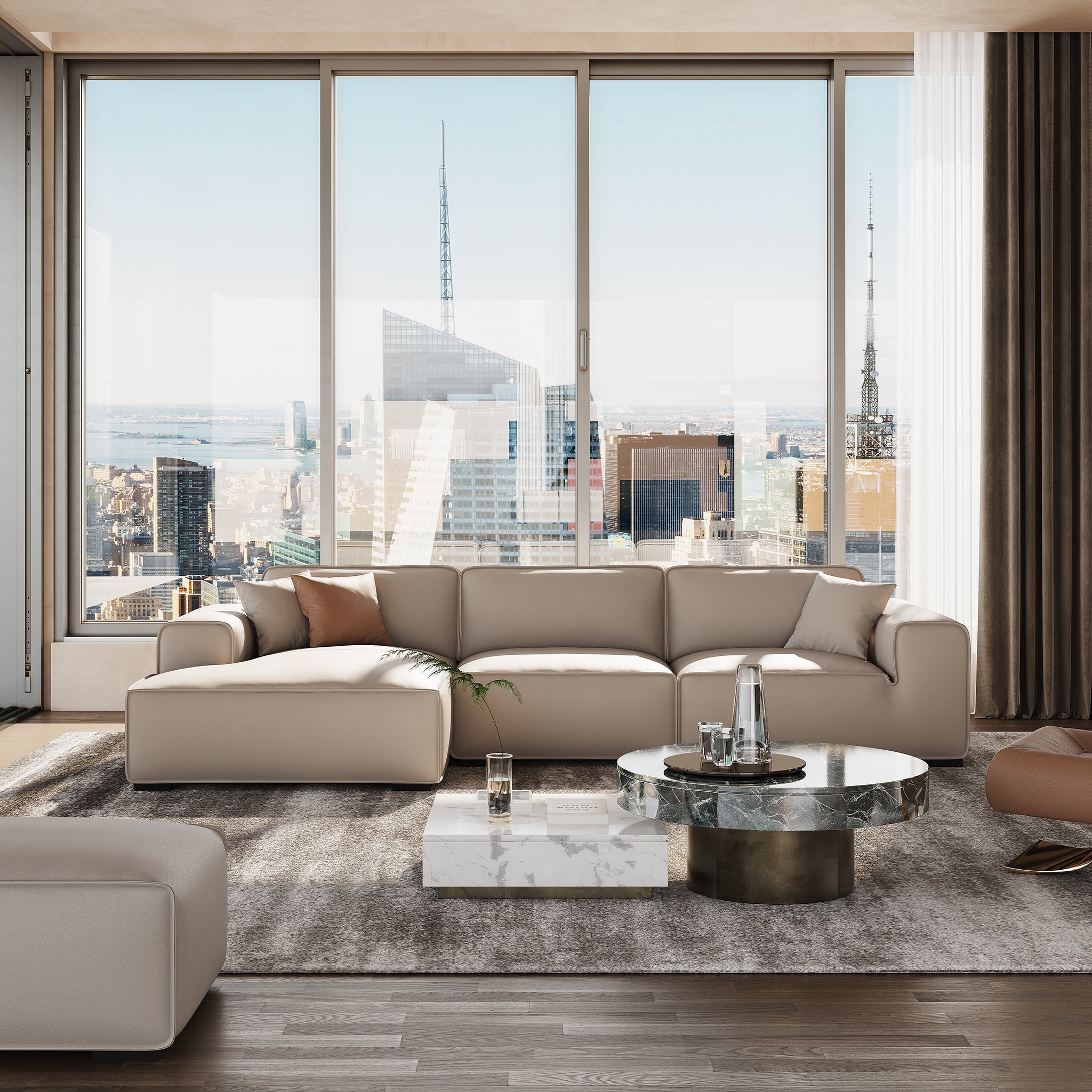 Domus Modular Beige Leather Sectional Sofa