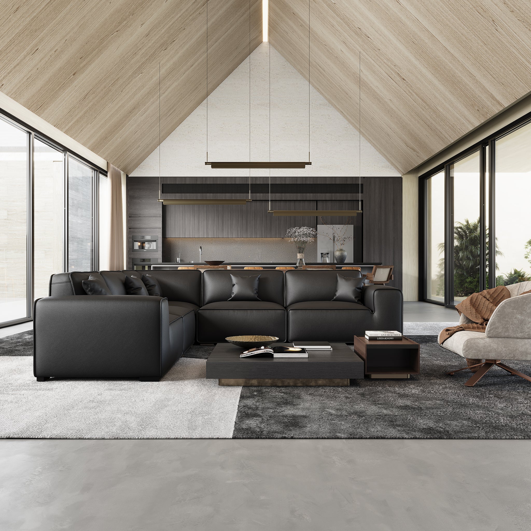 Domus Modular Black Leather L-Shaped Sectional