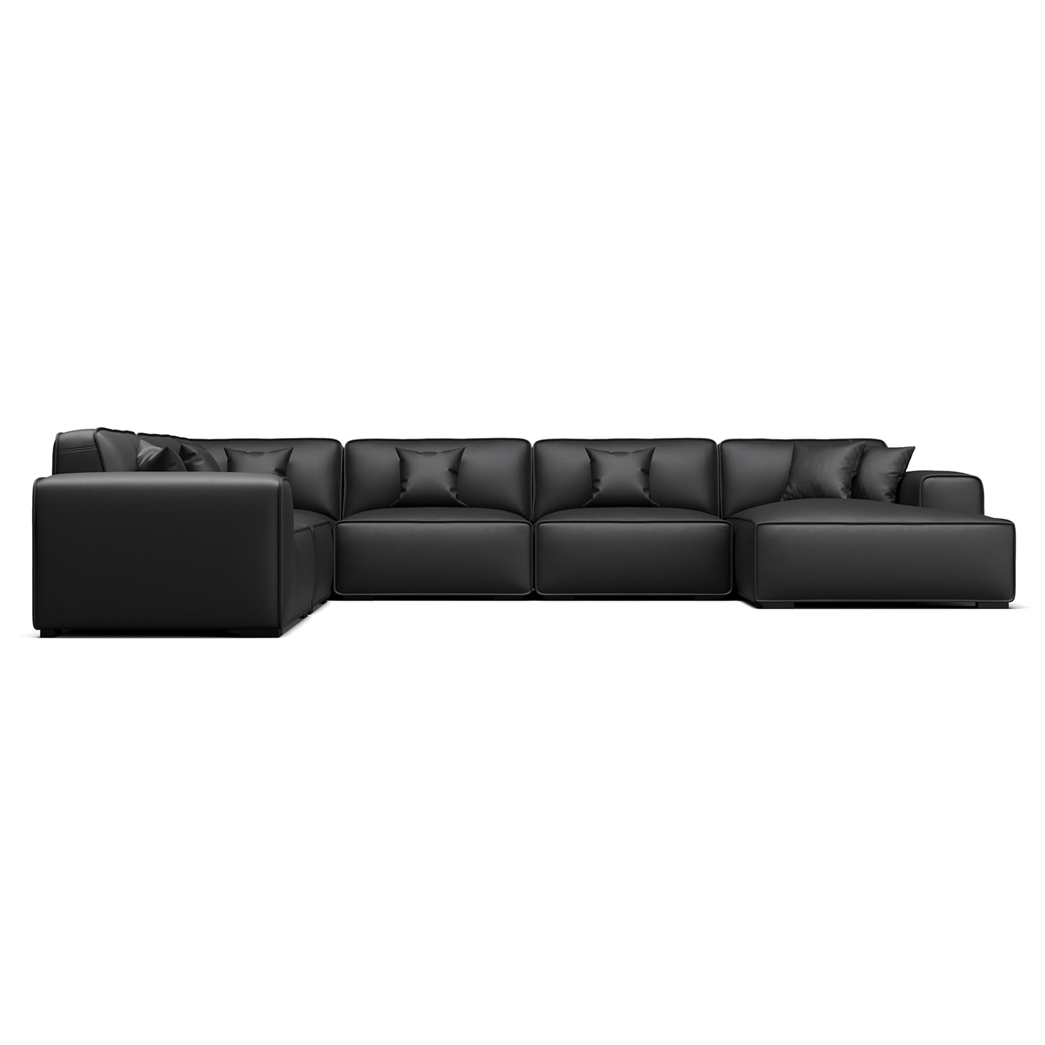 Domus Modular Black Leather U-Shaped Sectional