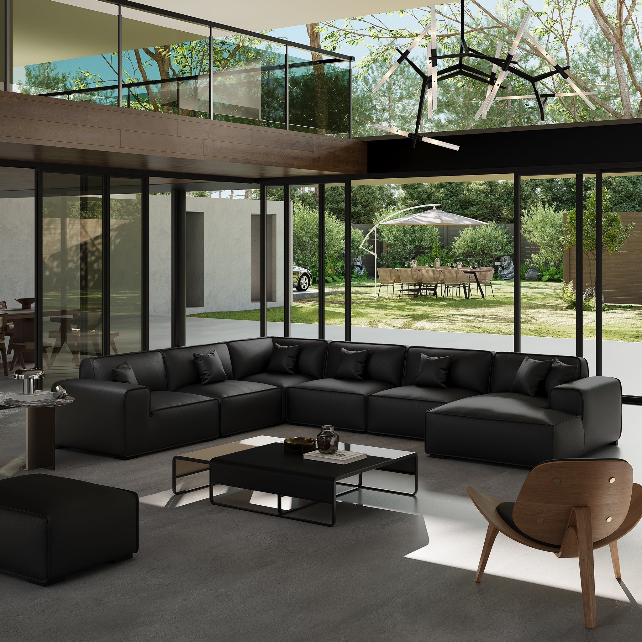 Domus Modular Khaki Leather U-Shaped Sectional