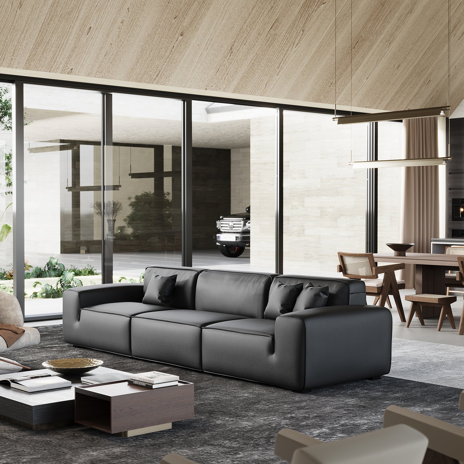 Domus Modular Black Leather Sofa