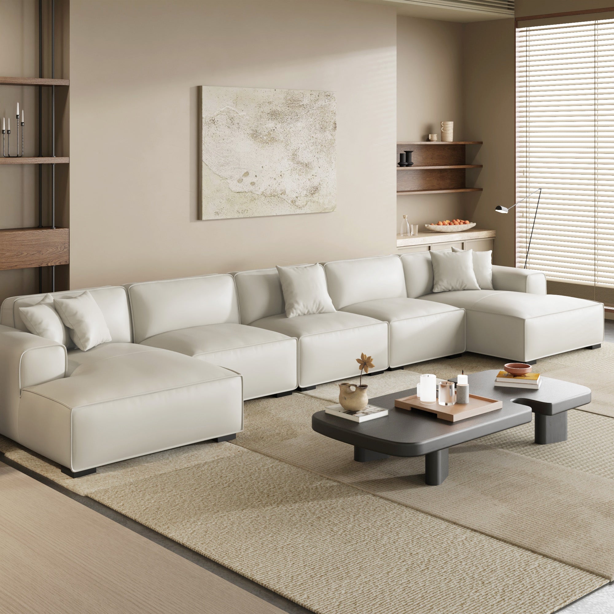 Domus Modular Brown Leather Double Chaise Sectional