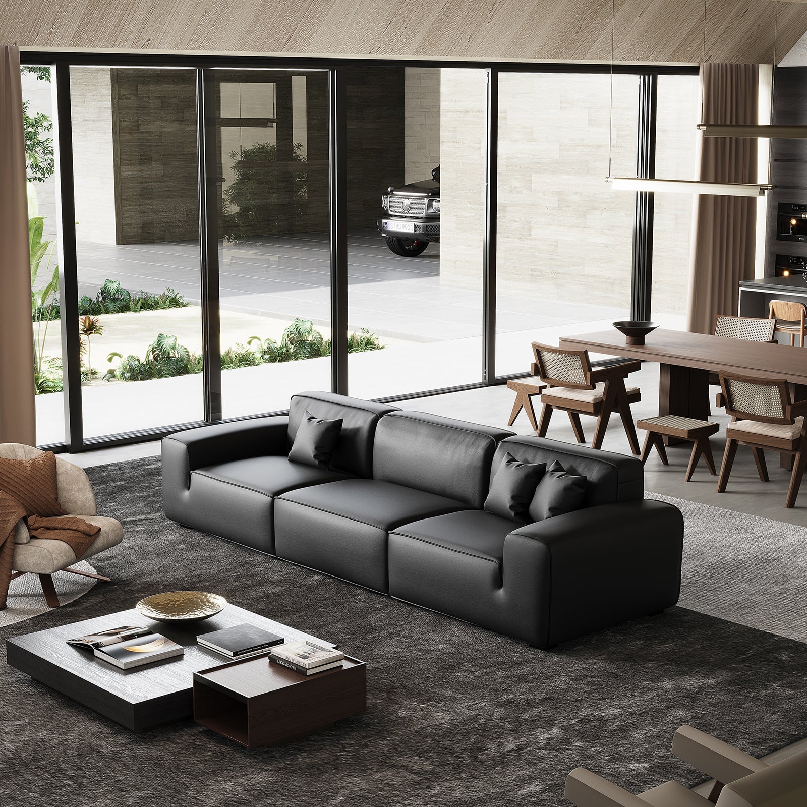 Domus Modular Black Leather Sofa