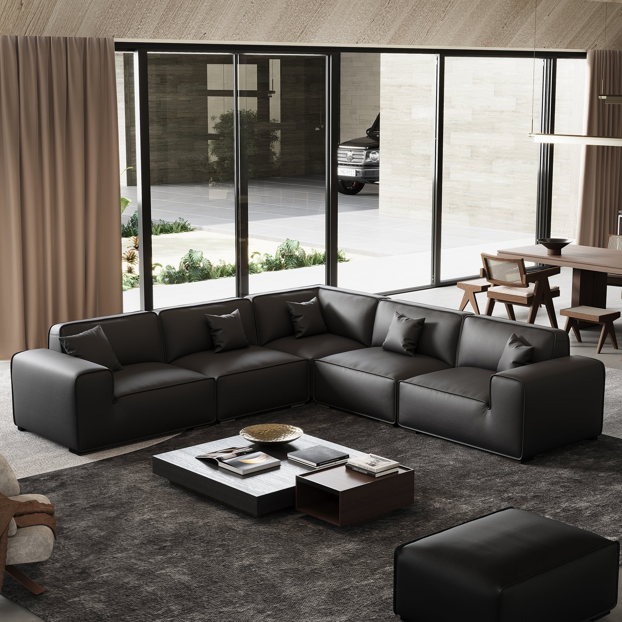 Domus Modular Dark Gray Leather L-Shaped Sectional