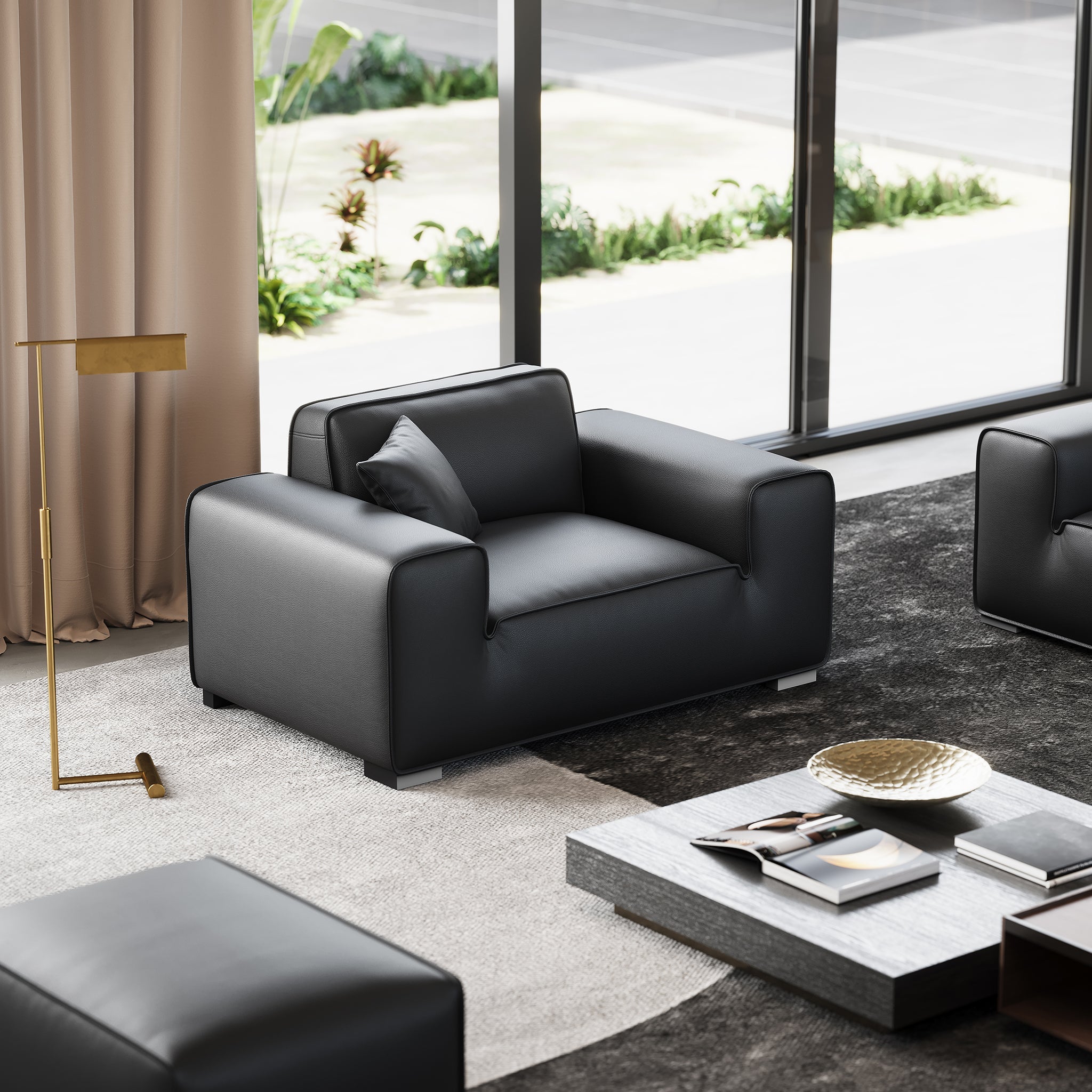 Domus Modular Black Leather Armchair