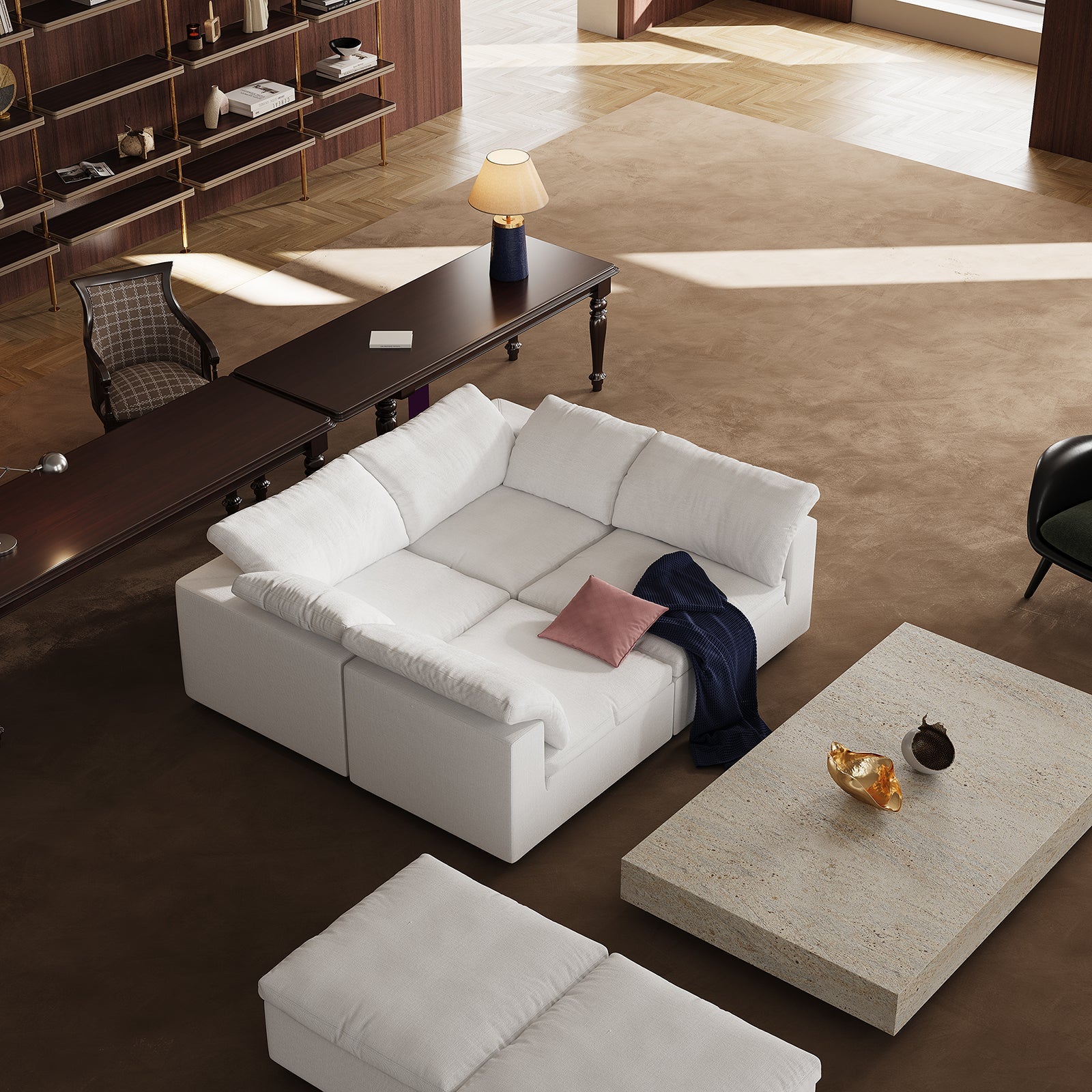 Tender Wabi-Sabi U-Shaped Sectional with Open Ends