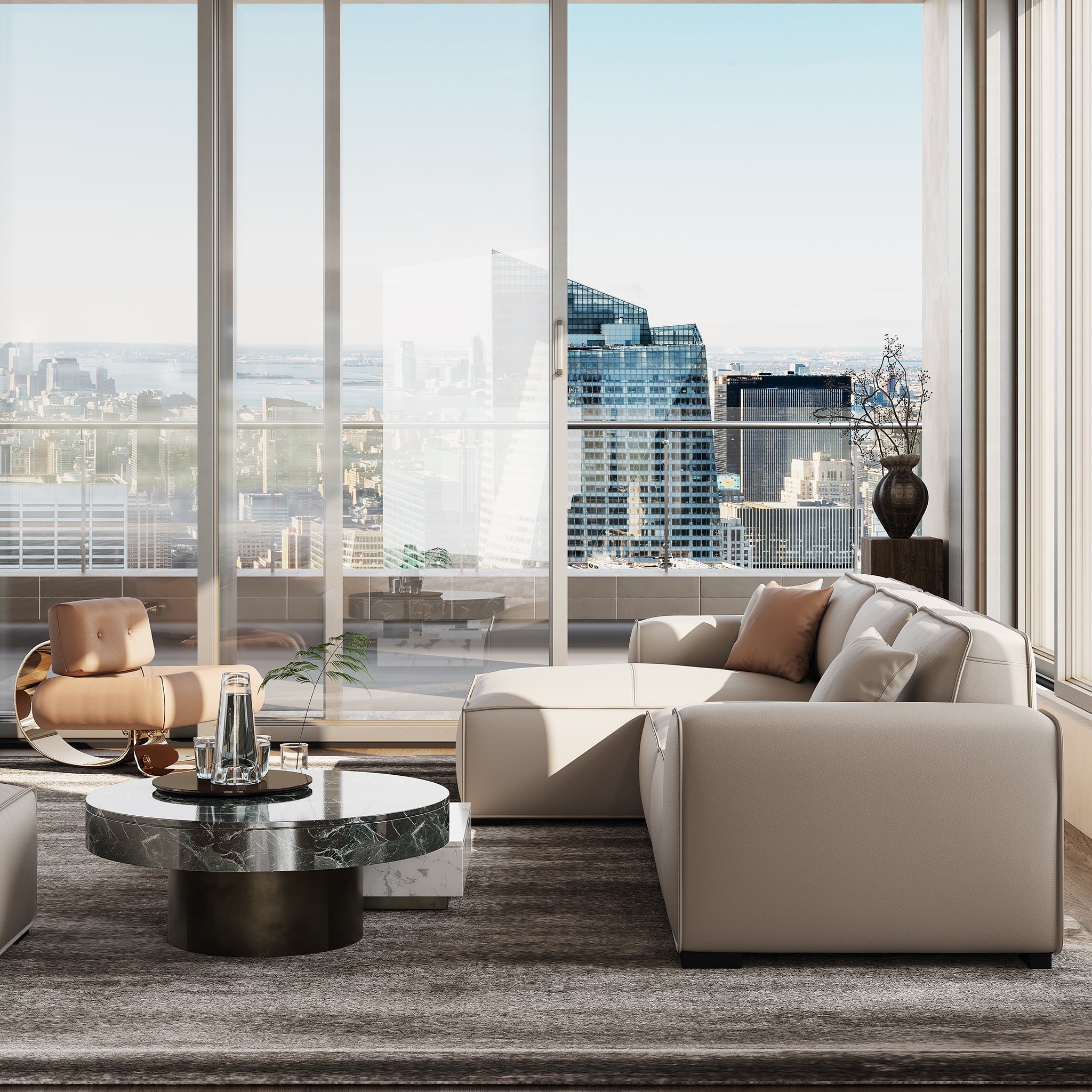 Domus Modular Khaki Leather Sectional Sofa