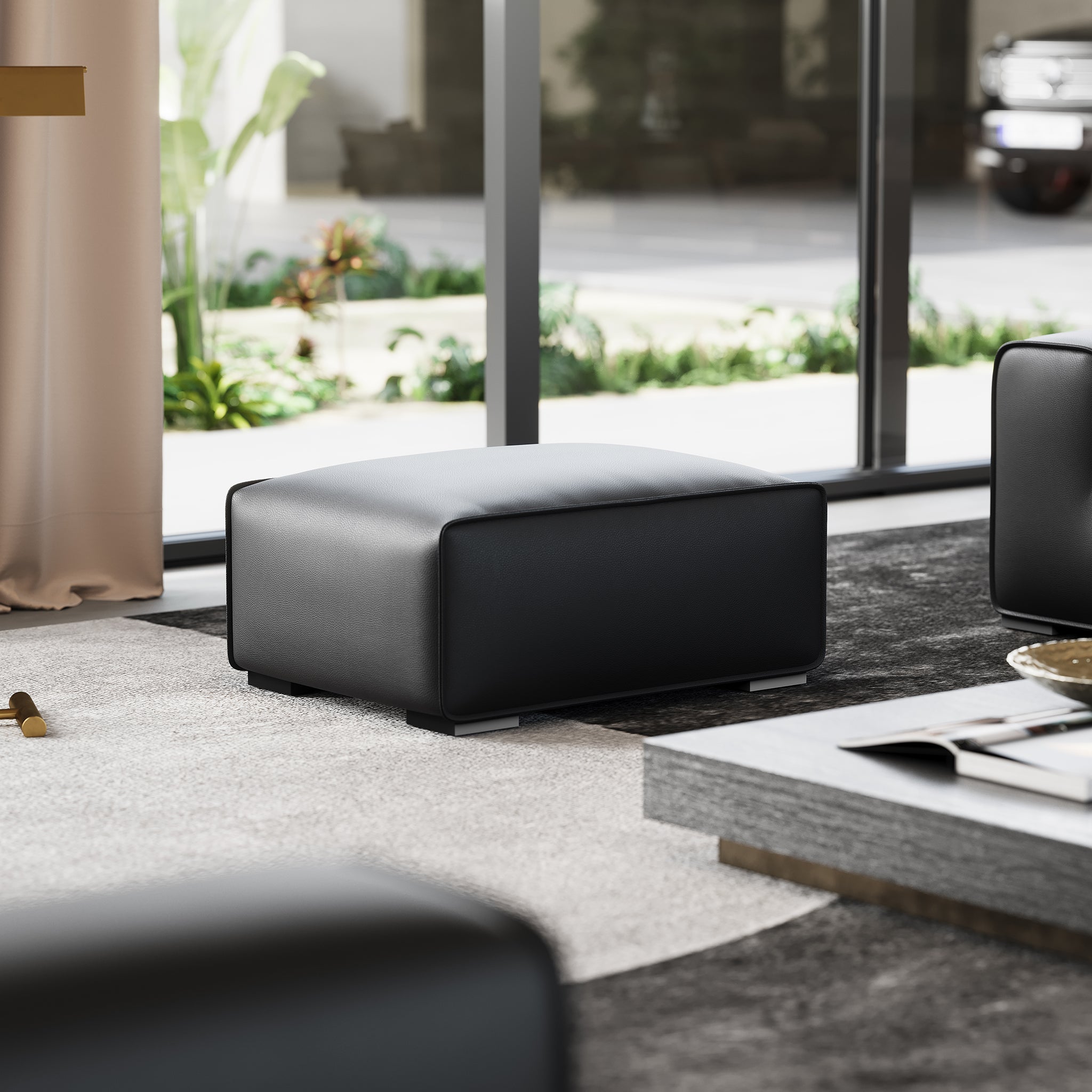 Domus Modular Black Leather Sofa Set