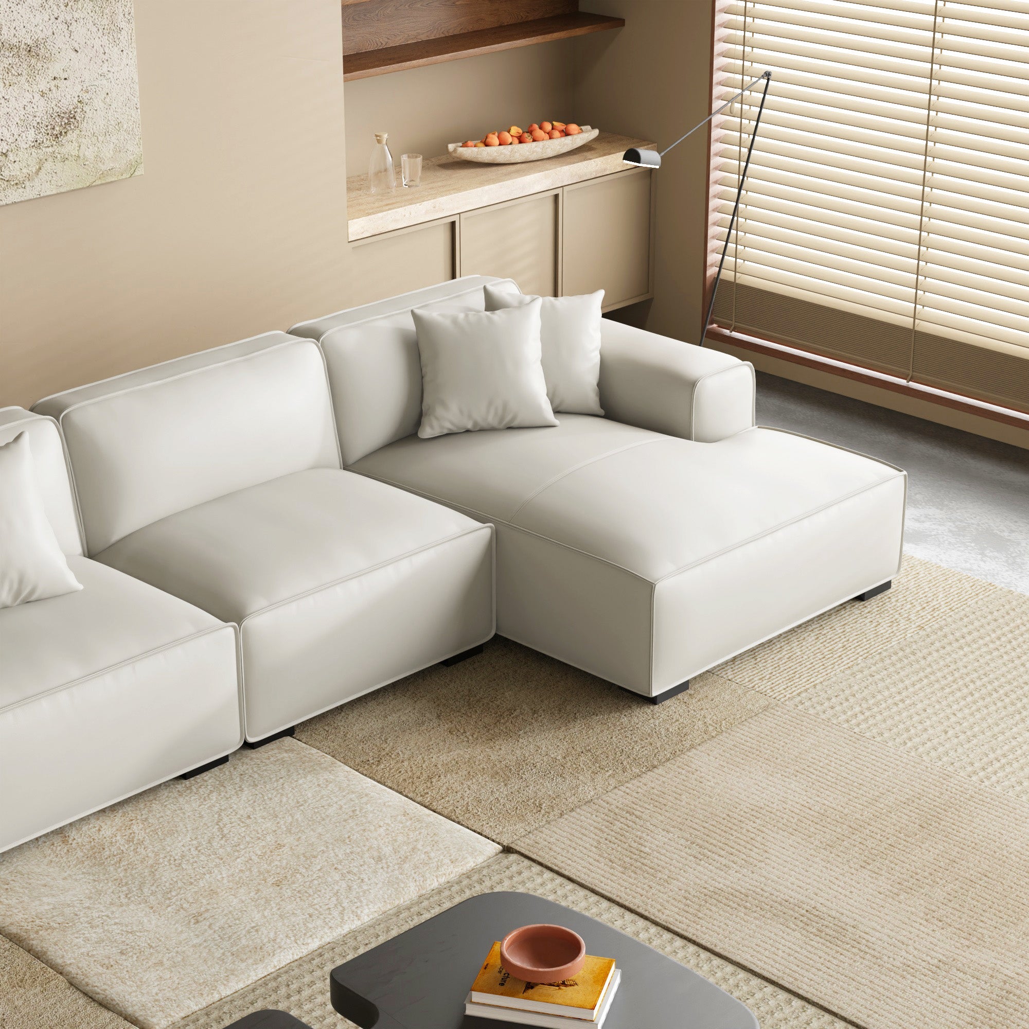 Domus Modular Brown Leather Double Chaise Sectional