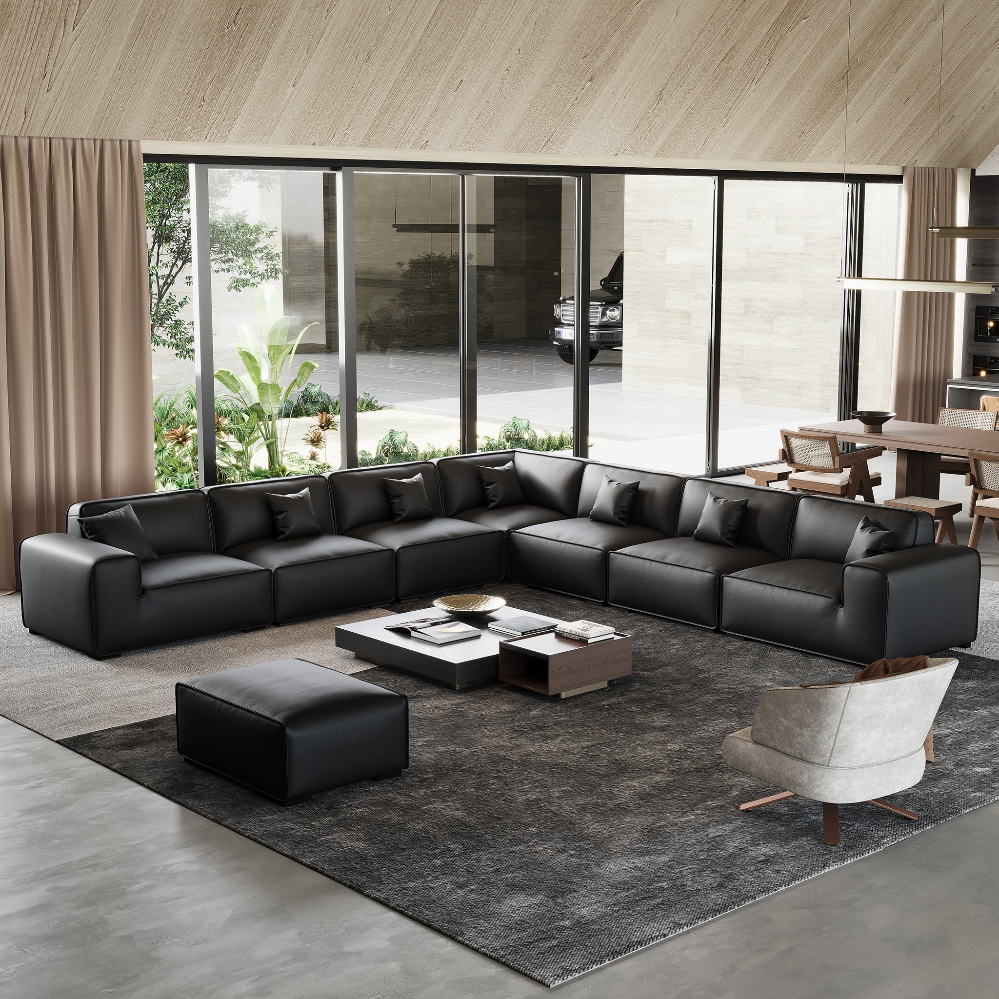 Domus Modular Black Leather L-Shaped Sectional