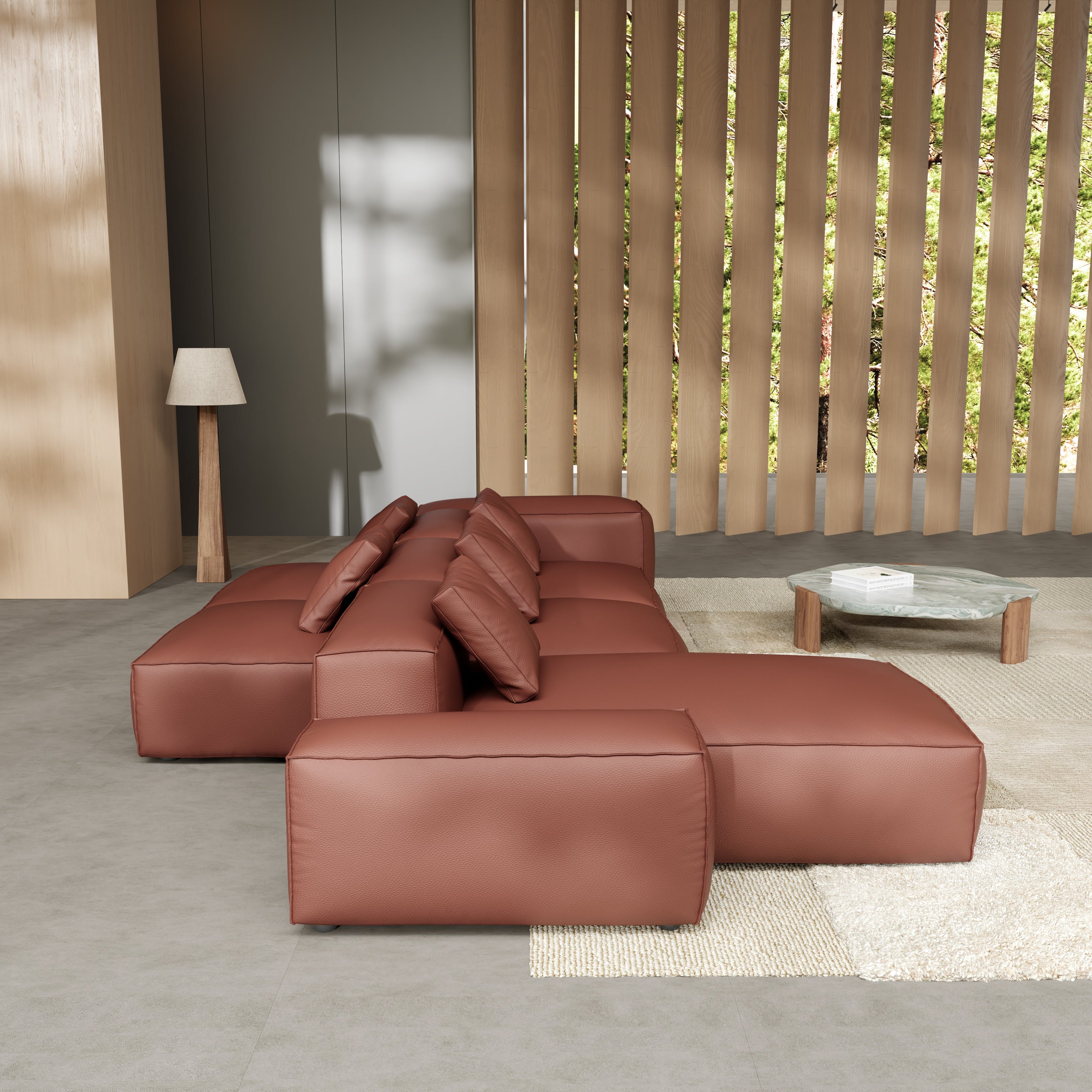 Cube Modular Beige Genuine Leather Double-Sided Sectional