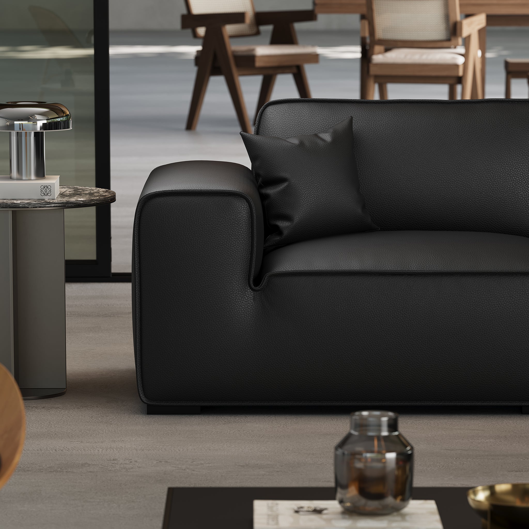 Domus Modular Black Leather U-Shaped Sectional