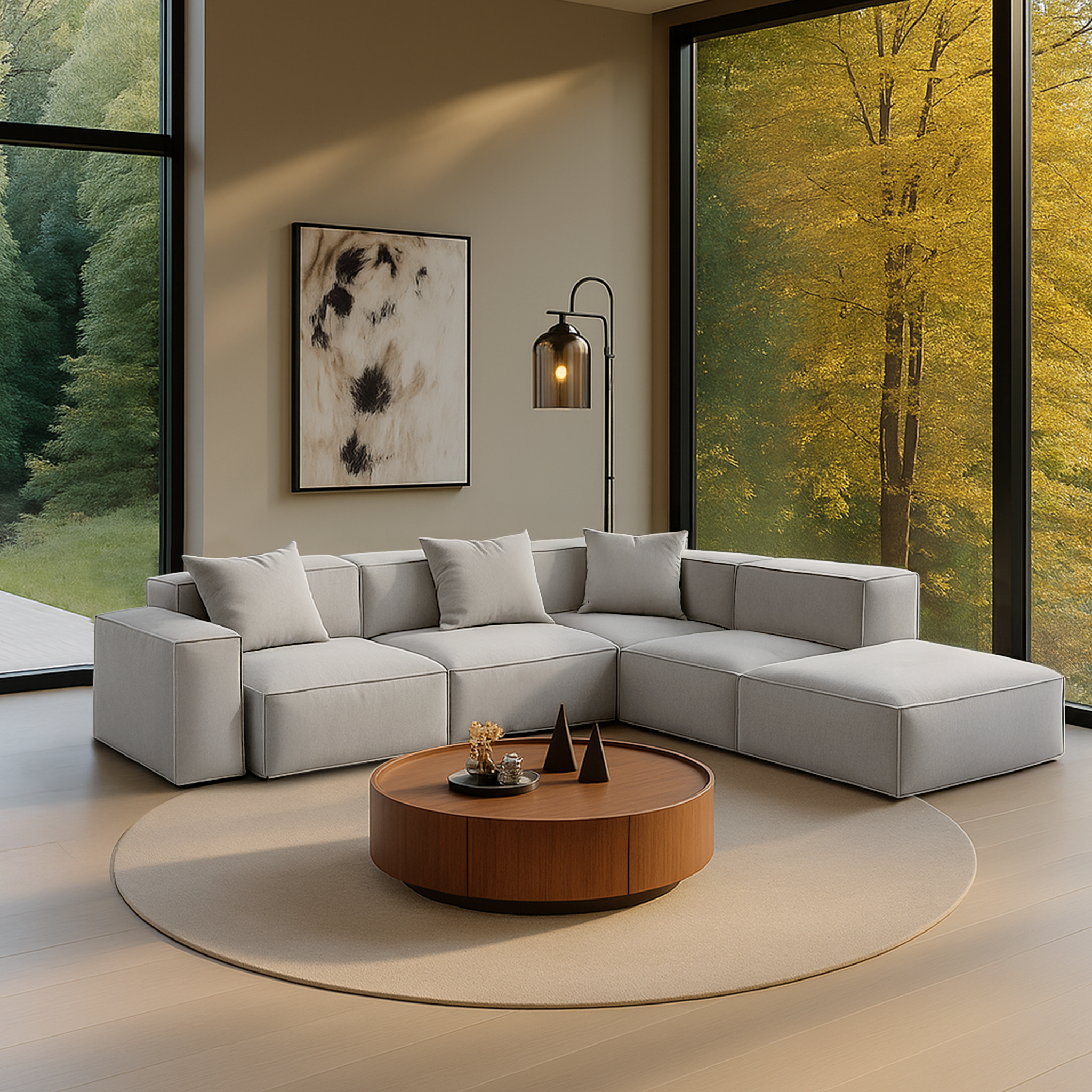 Freedom Modular Gray L-Shaped Sectional and Ottoman
