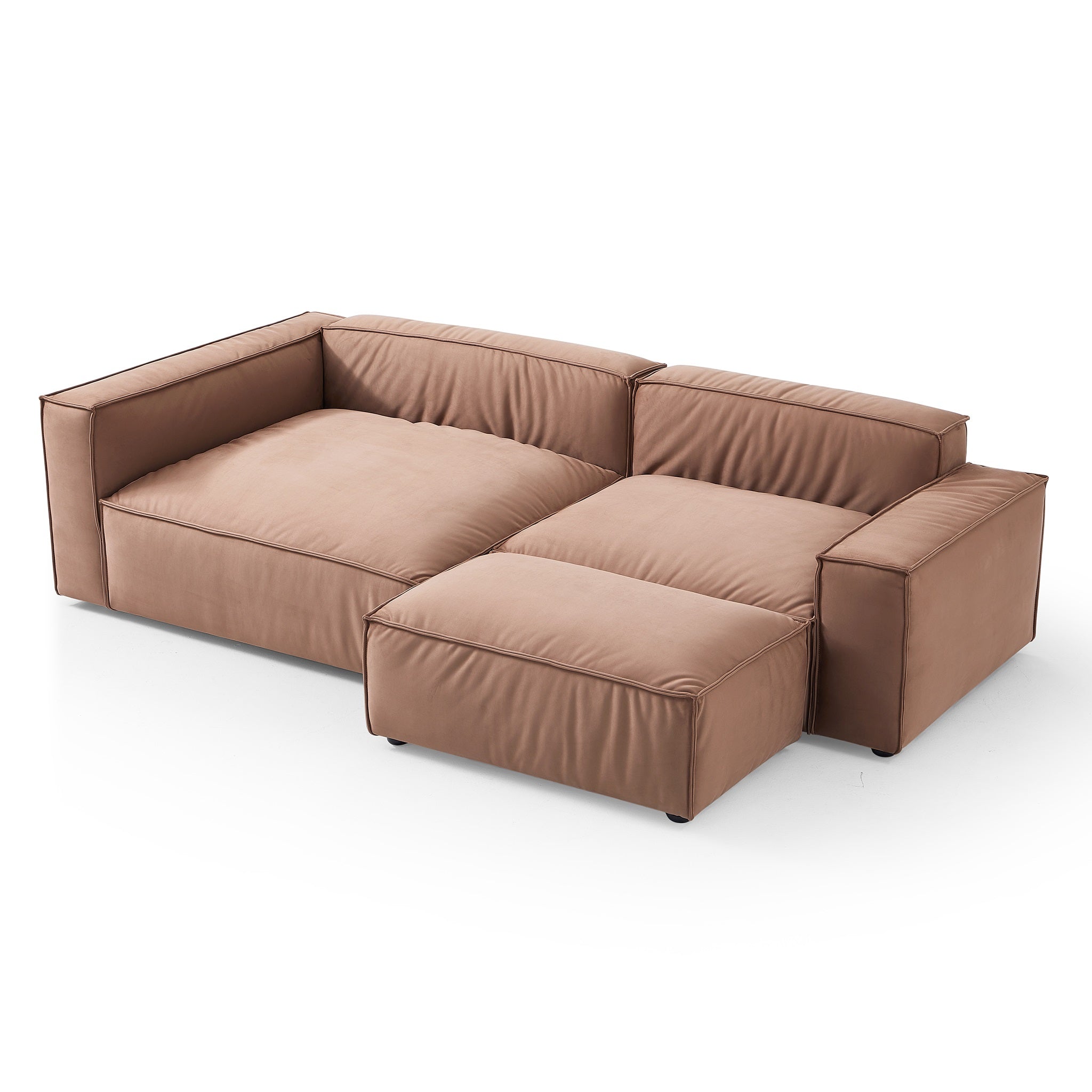 Canapé sectionnel et pouf de luxe minimaliste en tissu marron