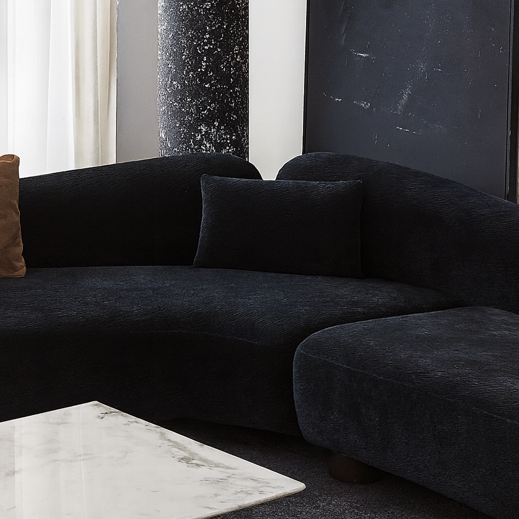 Velvet Curved Sectional Sofa in Midnight Black