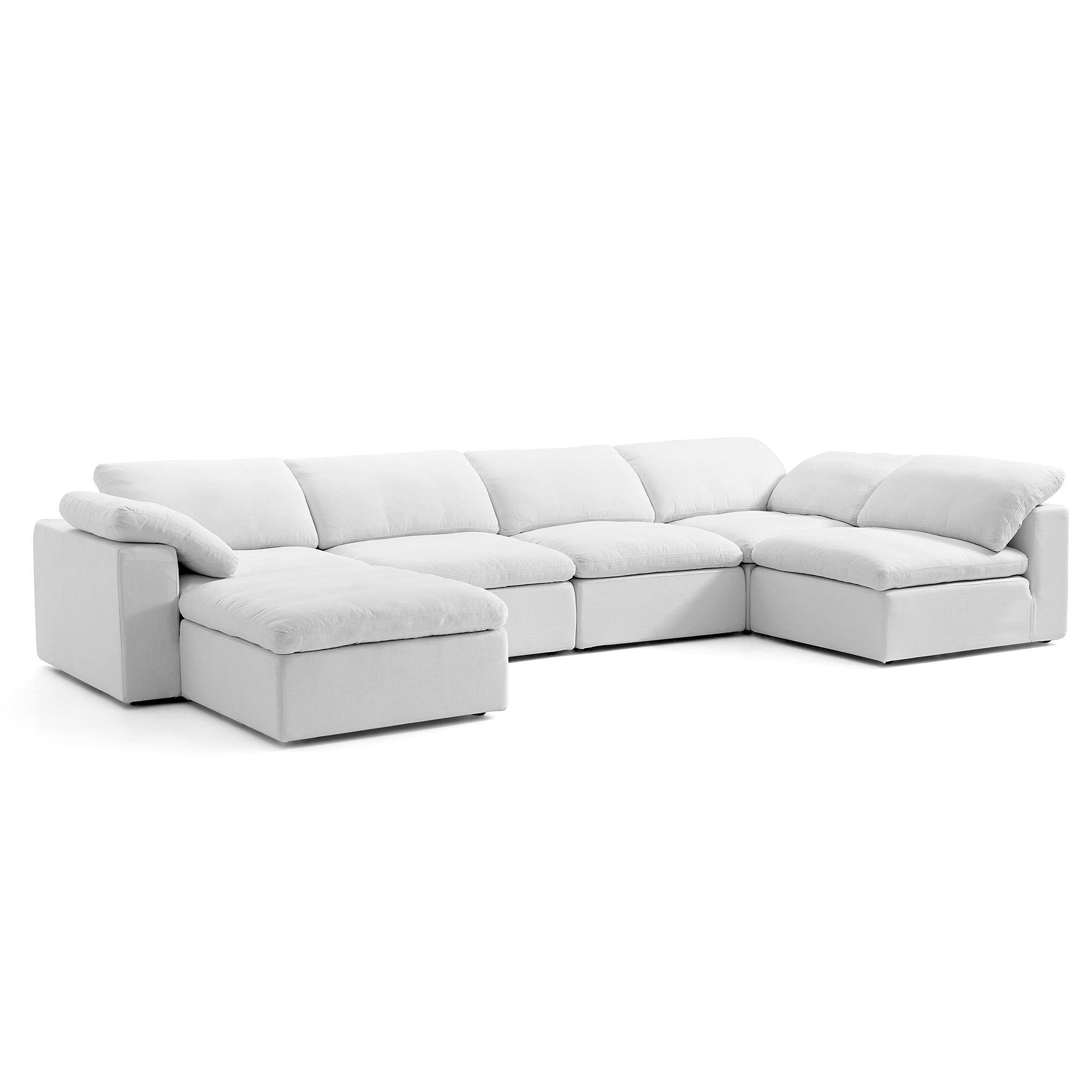 Tender Wabi-Sabi White L-Shaped Sectional and Ottoman