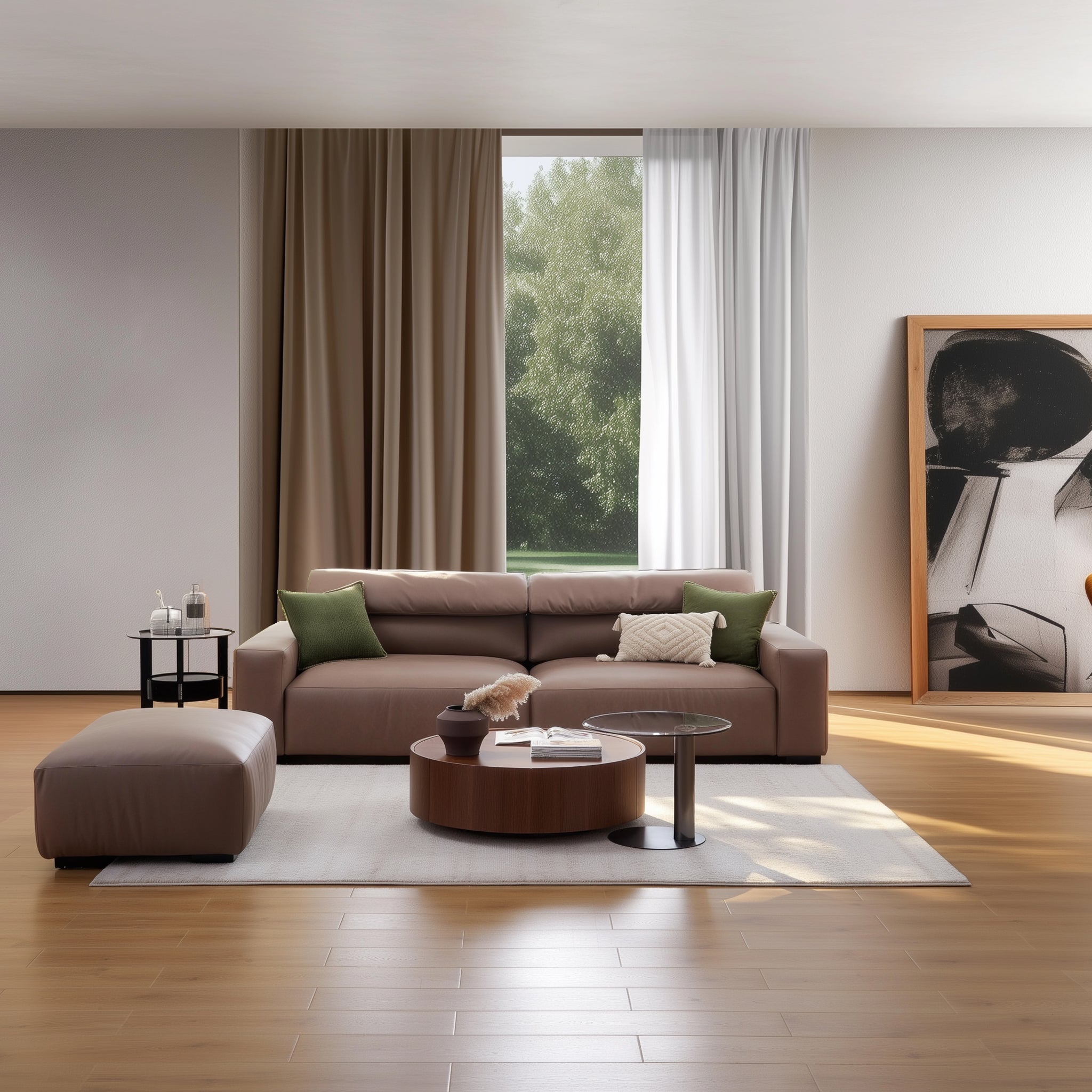 Chestnut Sofa and Ottoman