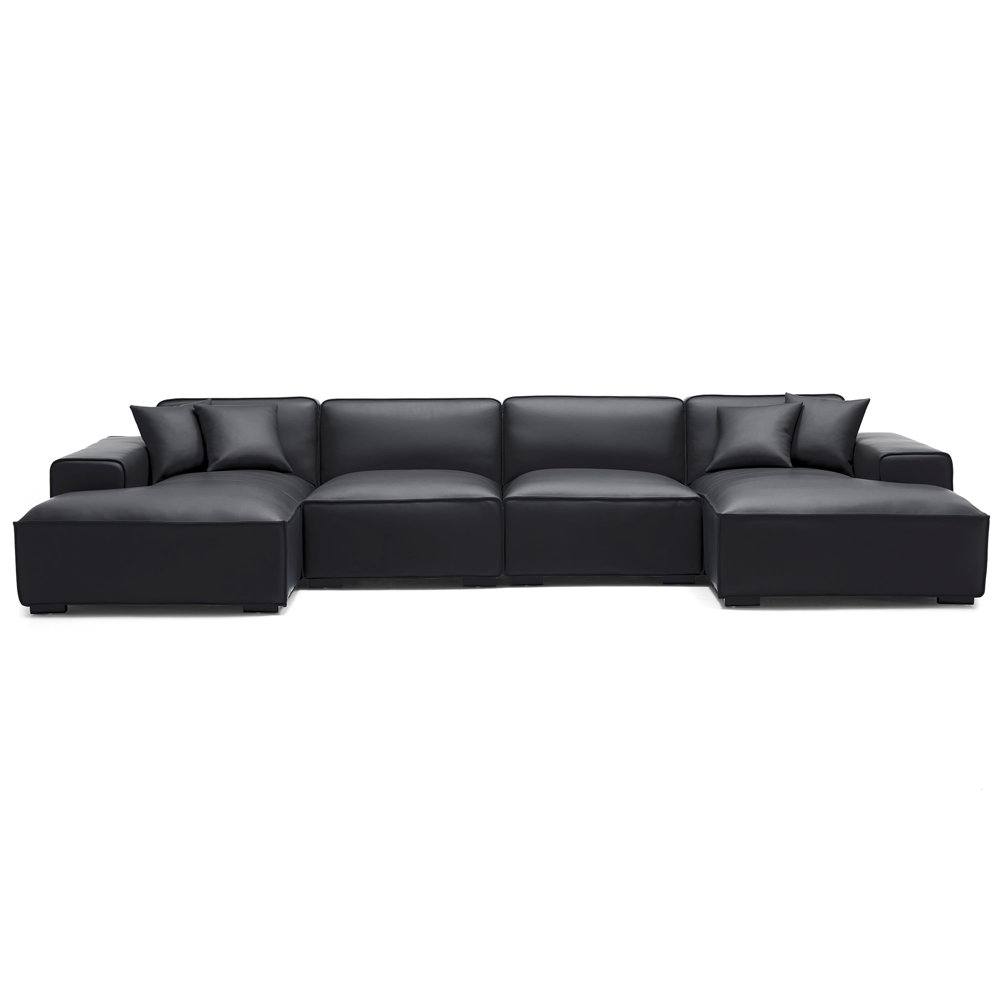 Domus Modular Black Leather Double Chaise Sectional