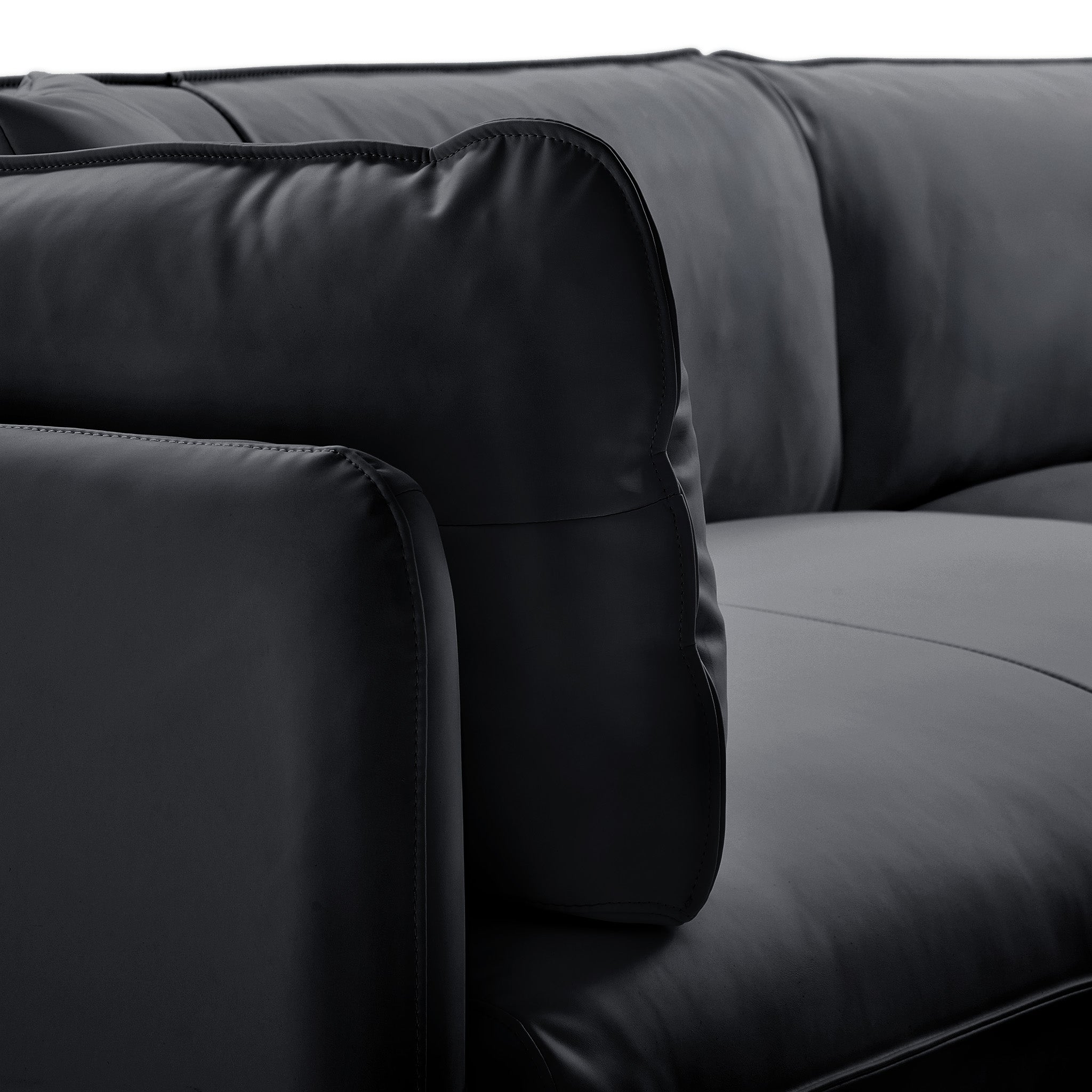 Vanilla Black Leather U-Shaped Sectional
