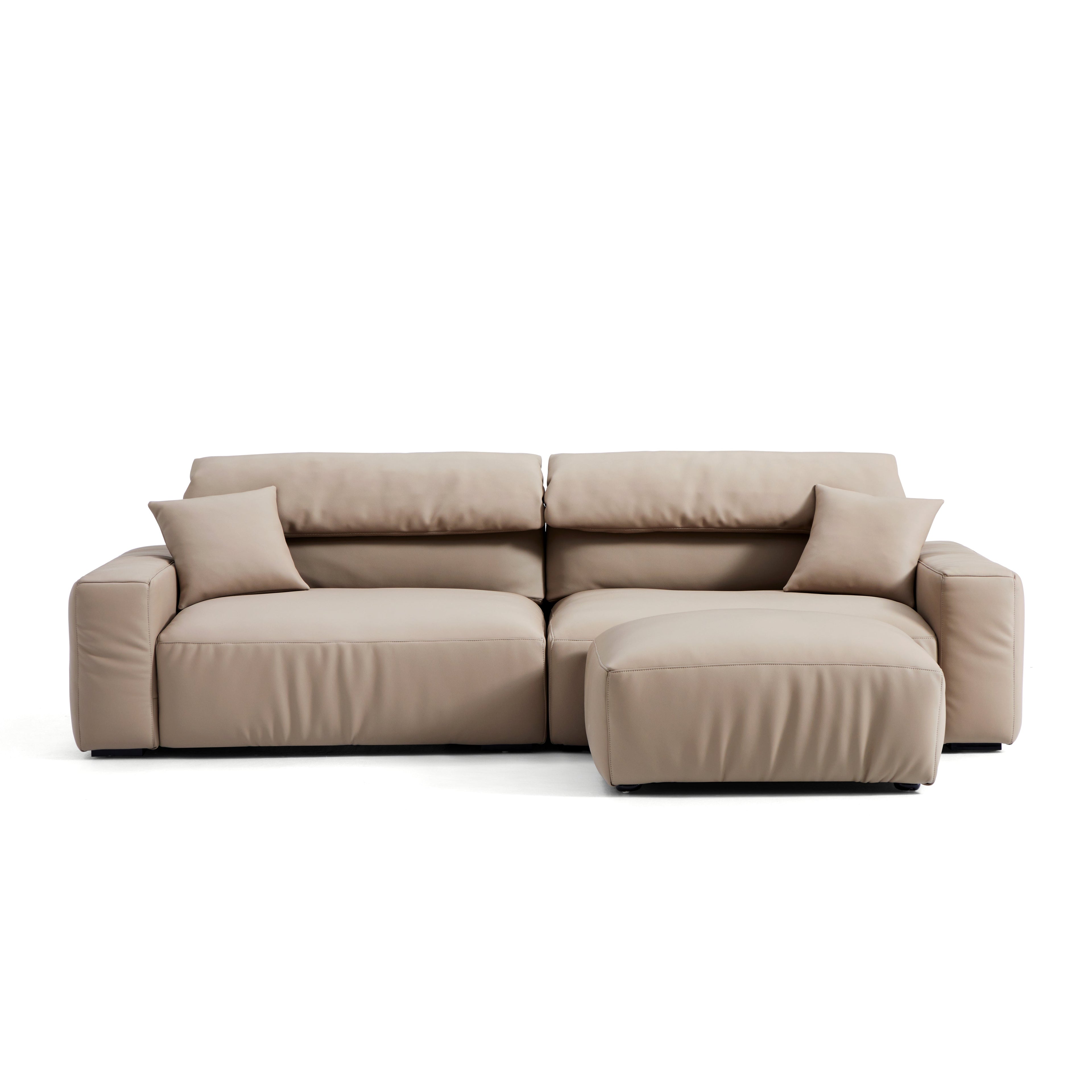 Chestnut Khaki Leather Sofa and Ottoman