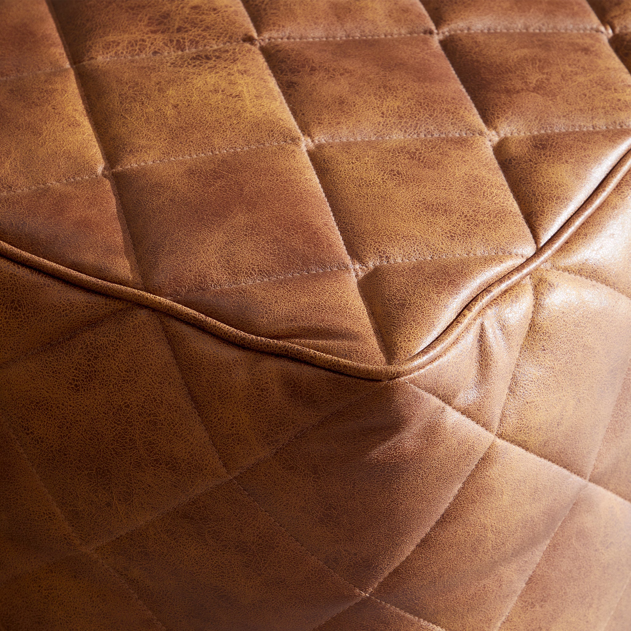 Waffle Tan Leathaire Square Pouf