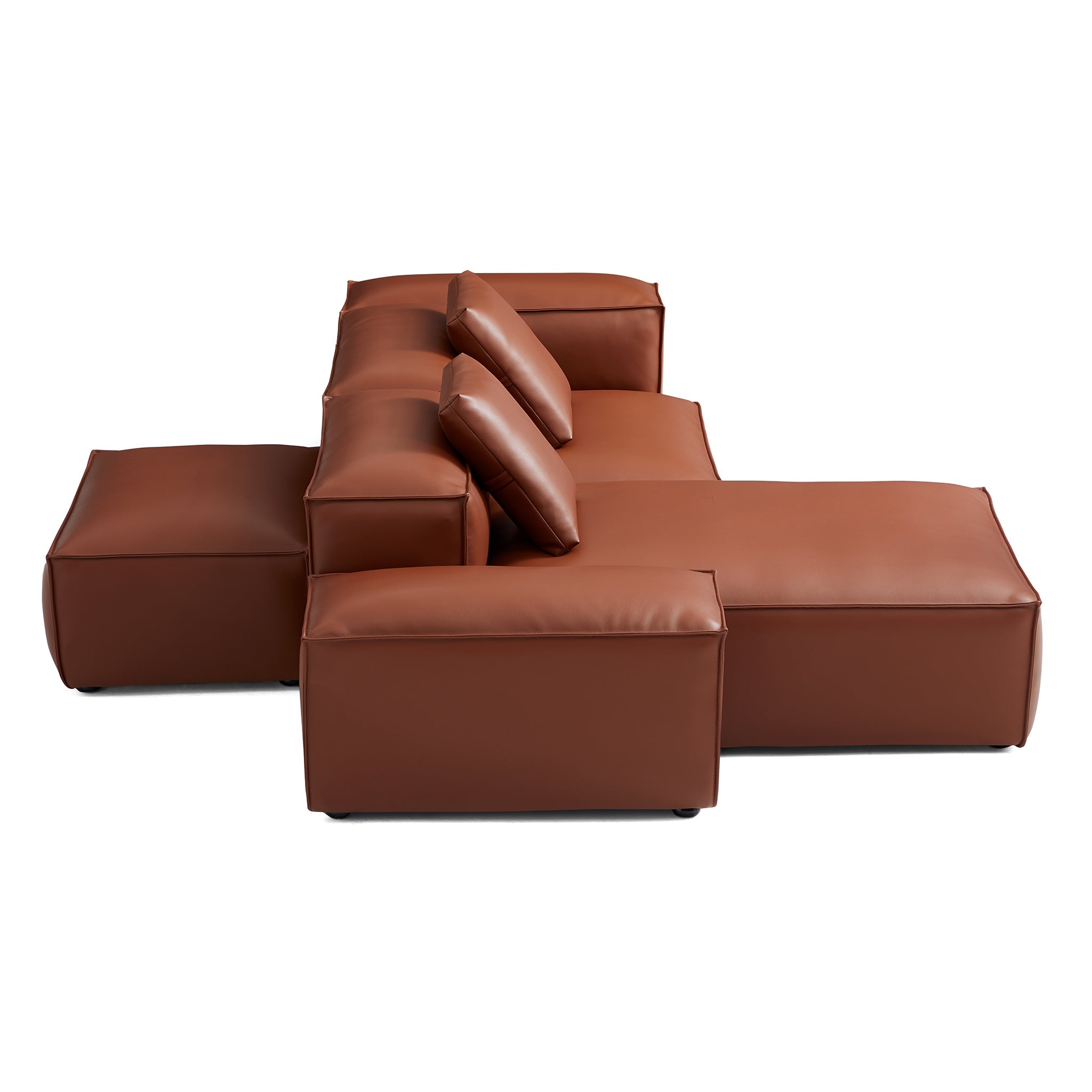 Cube Modular Brown Genuine Leather Double-Sided Sectional