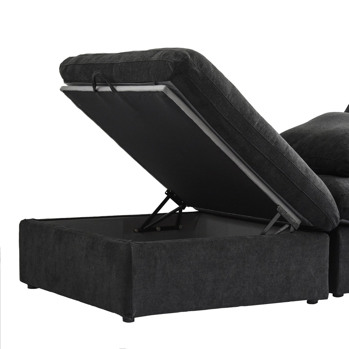 Canapé sectionnel moderne en forme de L de 120 pouces, canapé modulaire en lin avec pouf de rangement