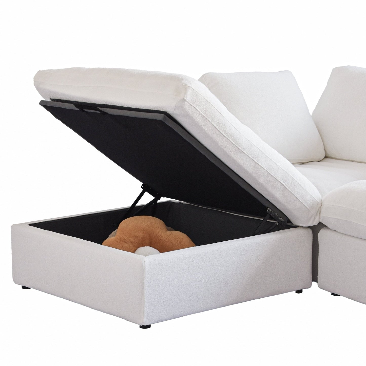 Canapé sectionnel moderne en forme de L de 120 pouces, canapé modulaire en lin avec pouf de rangement