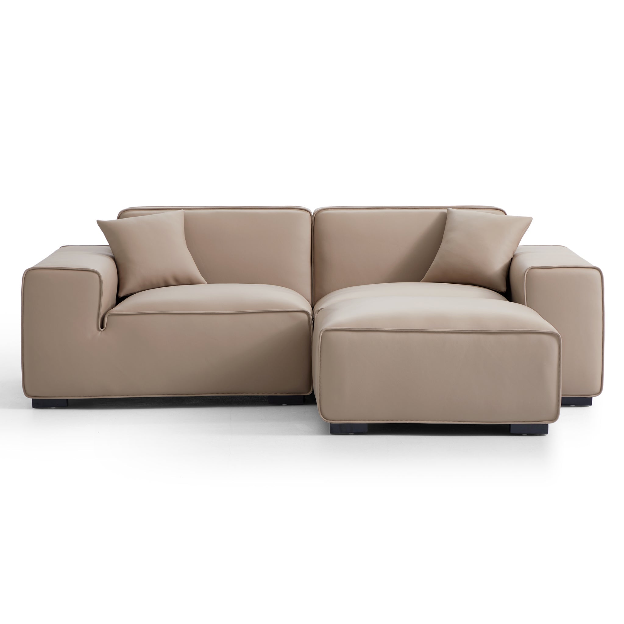 Domus Modular Beige Leather Sofa and Ottoman
