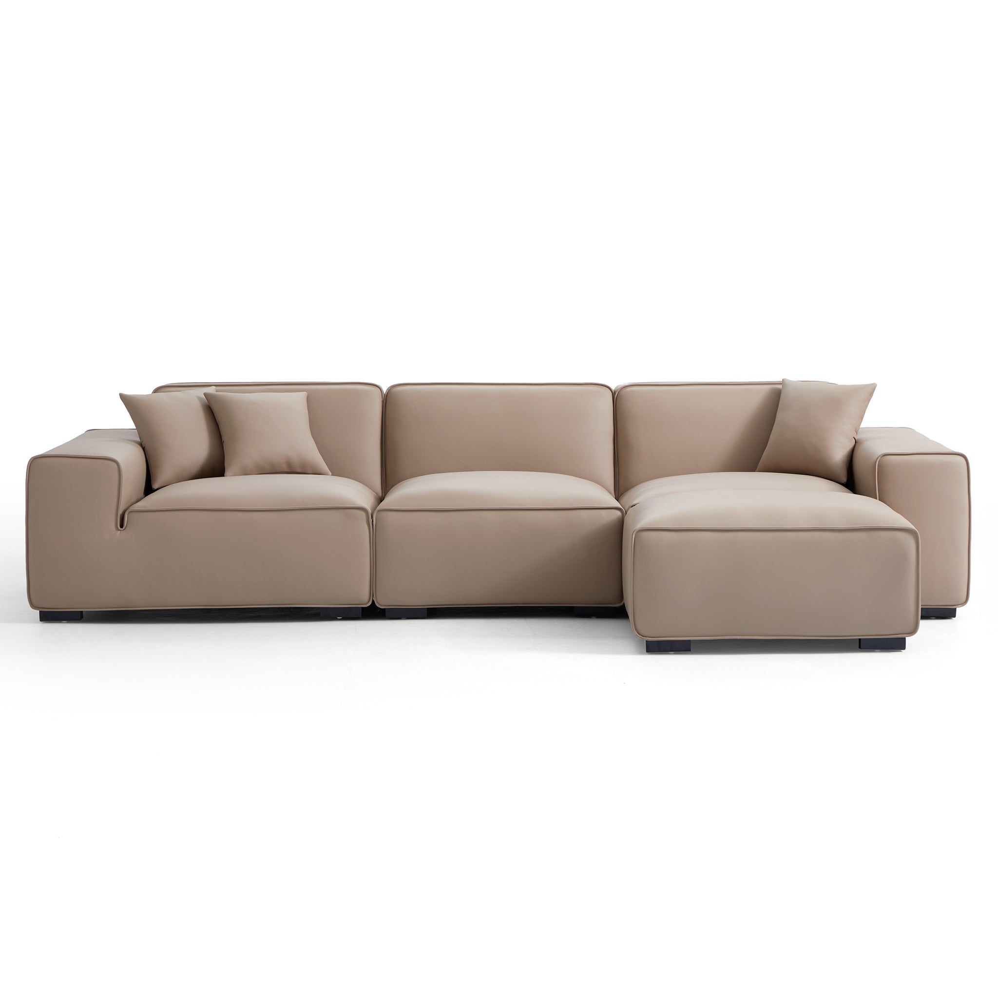Domus Modular Beige Leather Sofa and Ottoman
