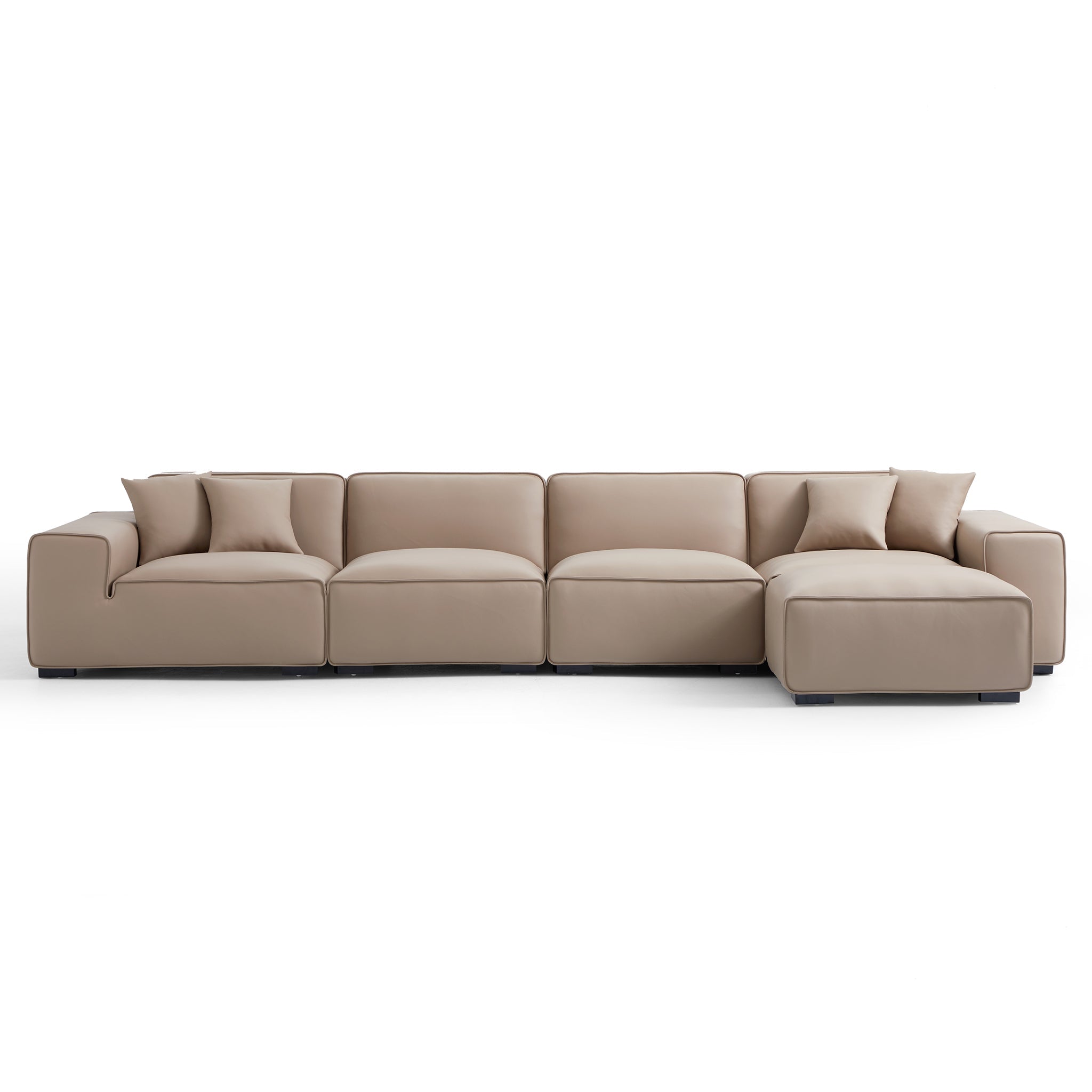 Domus Modular Beige Leather Sofa and Ottoman