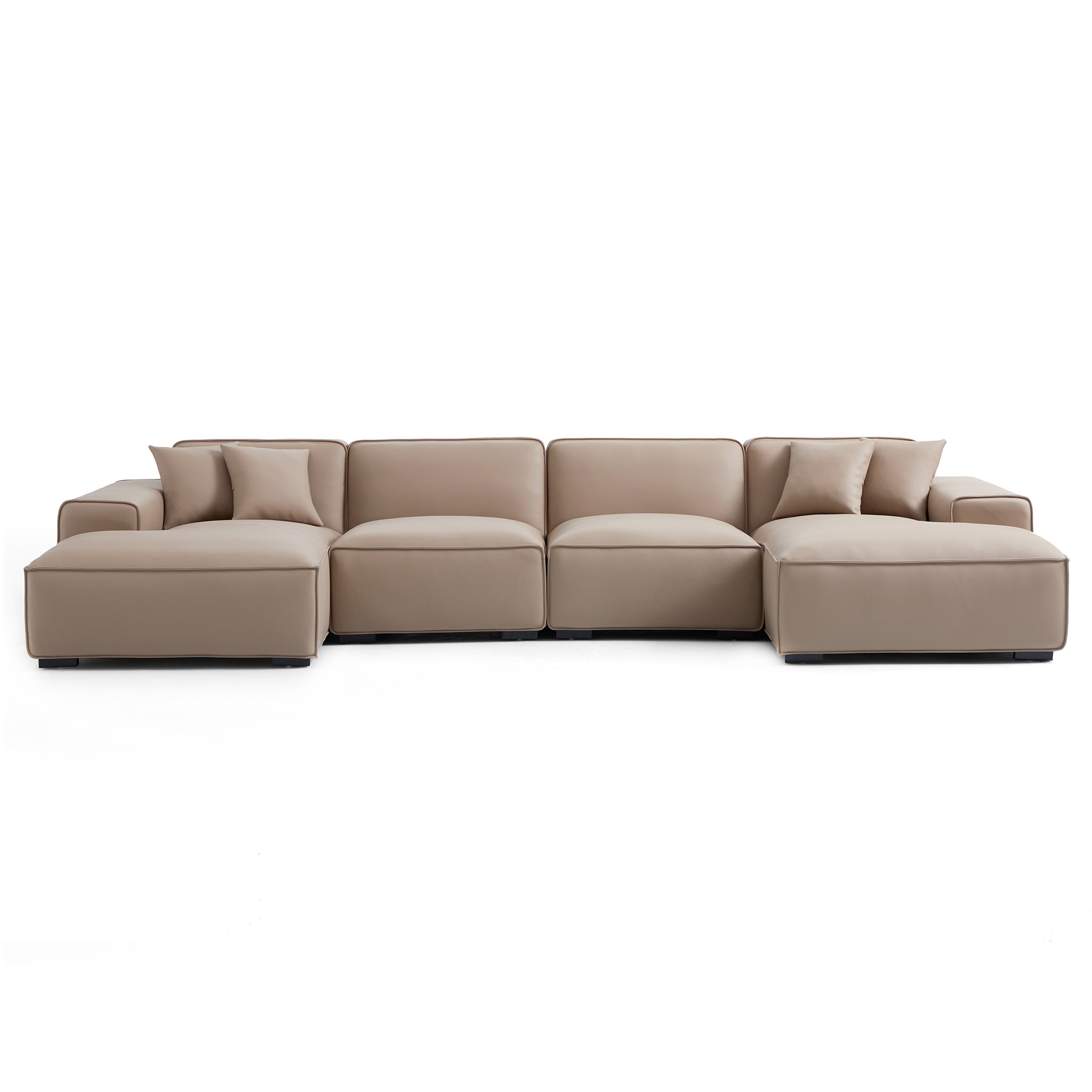 Domus Modular Beige Leather Double Chaise Sectional