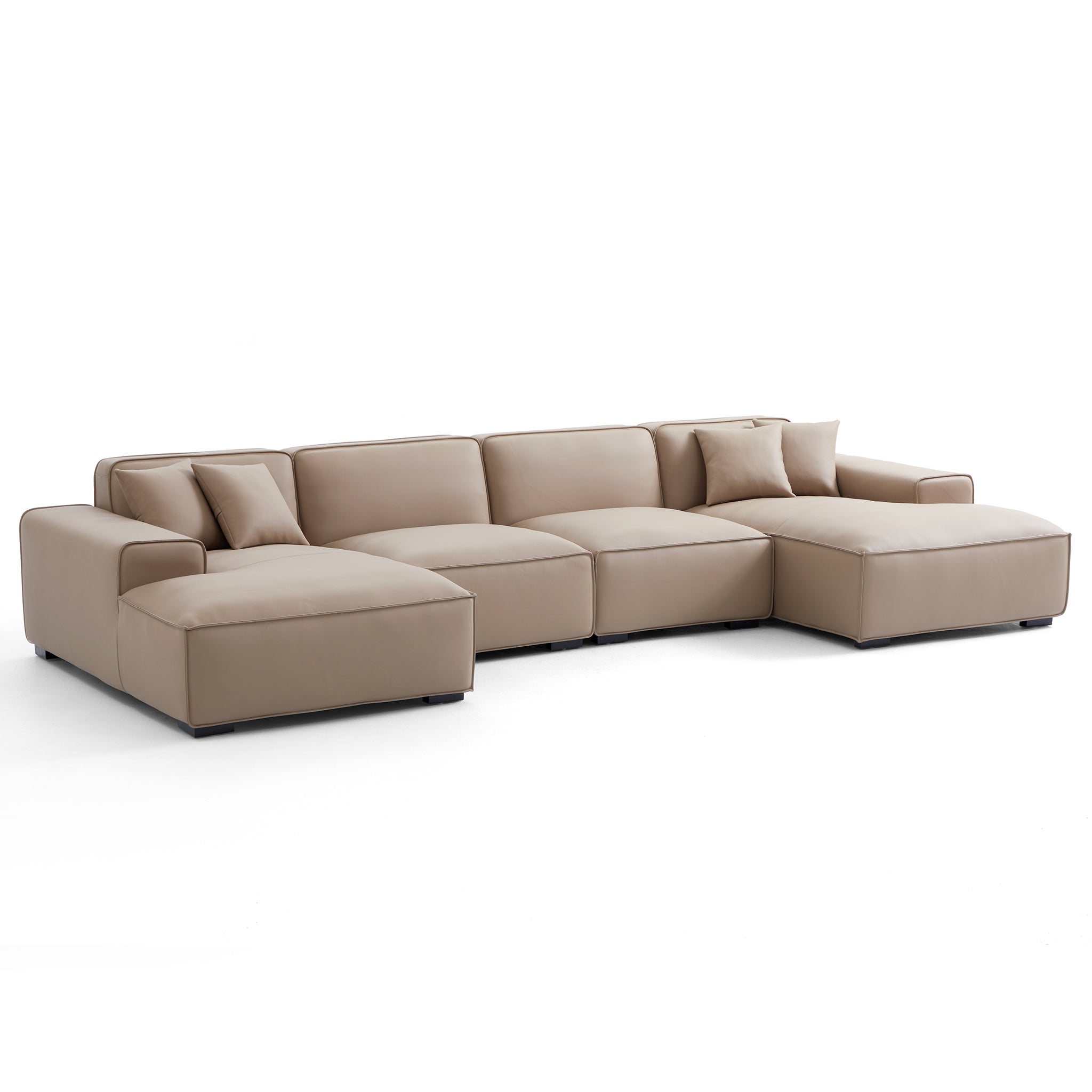 Domus Modular Beige Leather Double Chaise Sectional