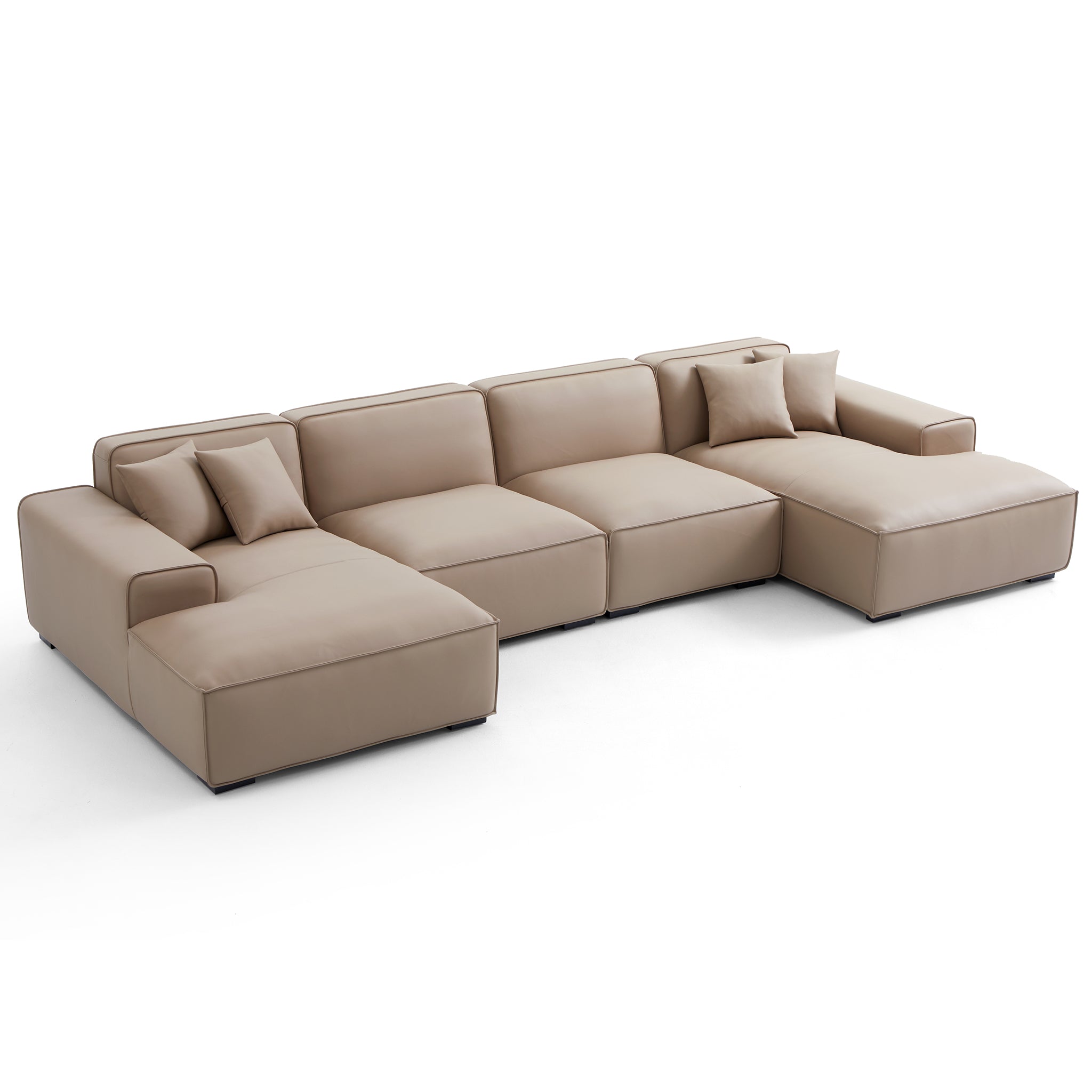Domus Modular Black Leather Double Chaise Sectional