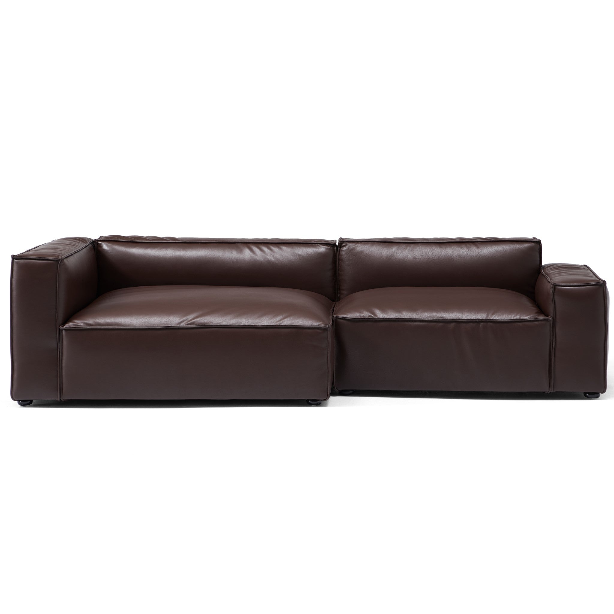 Canapé d'angle minimaliste de luxe en cuir marron foncé