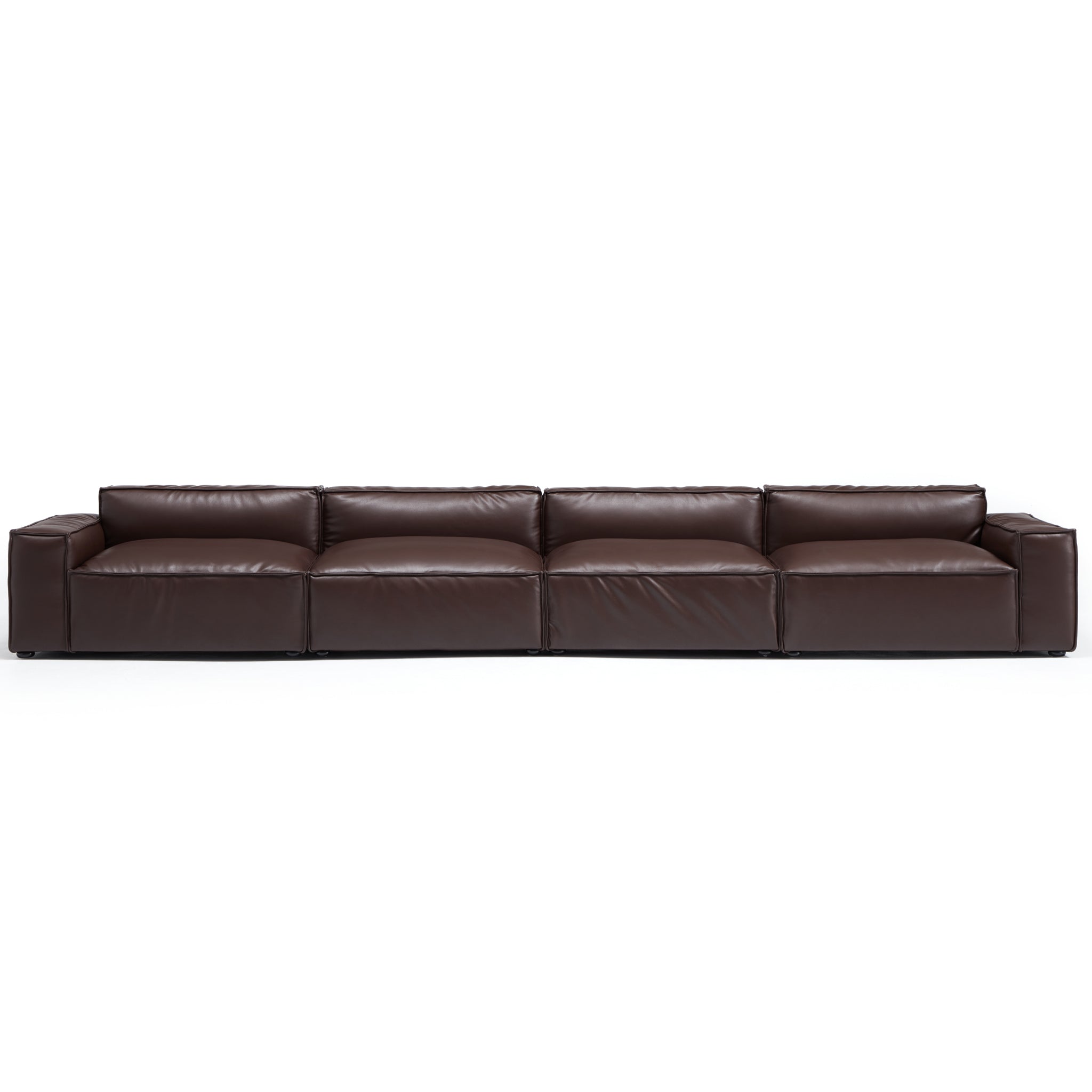 Canapé de luxe minimaliste en cuir marron foncé