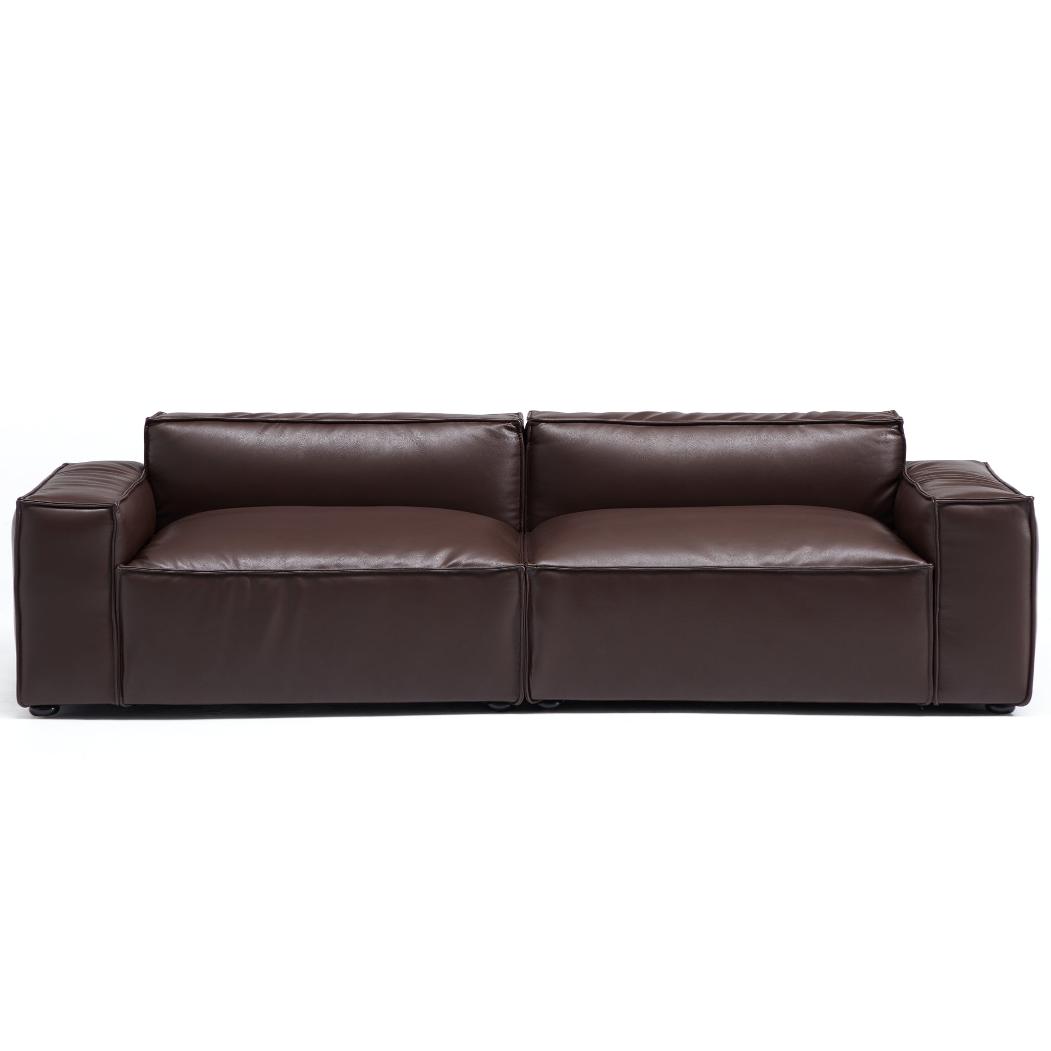 Canapé de luxe minimaliste en cuir marron foncé