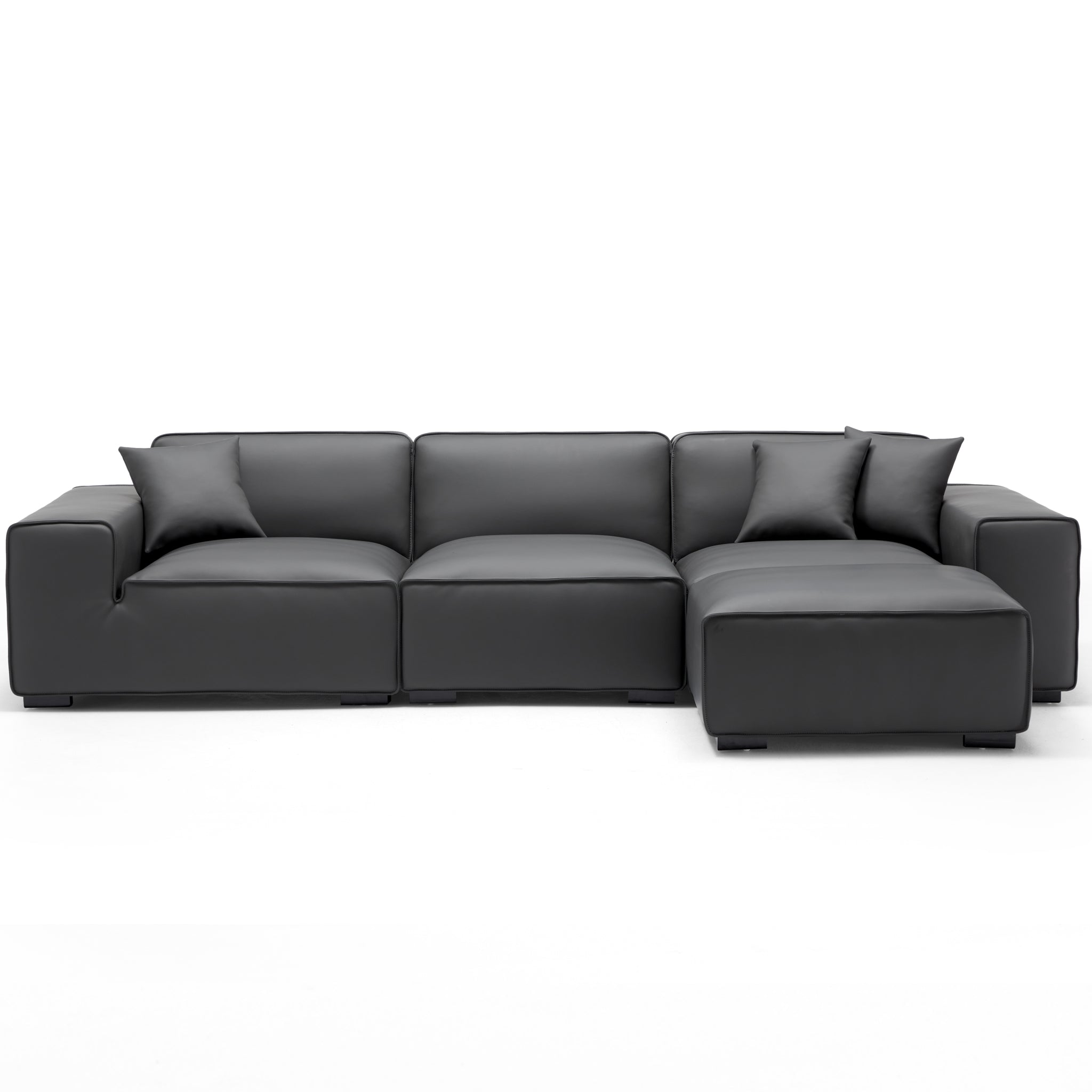Domus Modular Beige Leather Sofa and Ottoman
